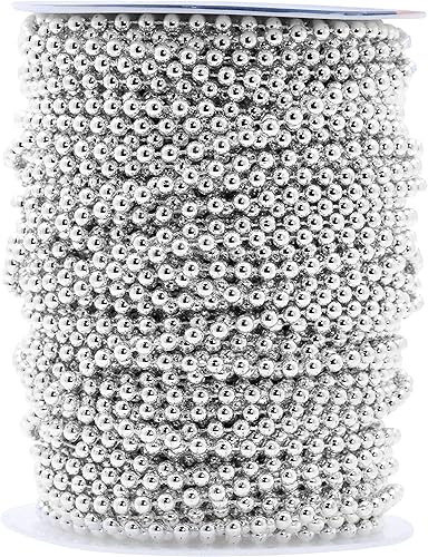 Miniatura 1 de Mandala Crafts Guirnalda de cuentas de perlas de plata sintética, 0.157 in, 44 yardas, carrete de perlas plateadas, rollo de perlas para decoración