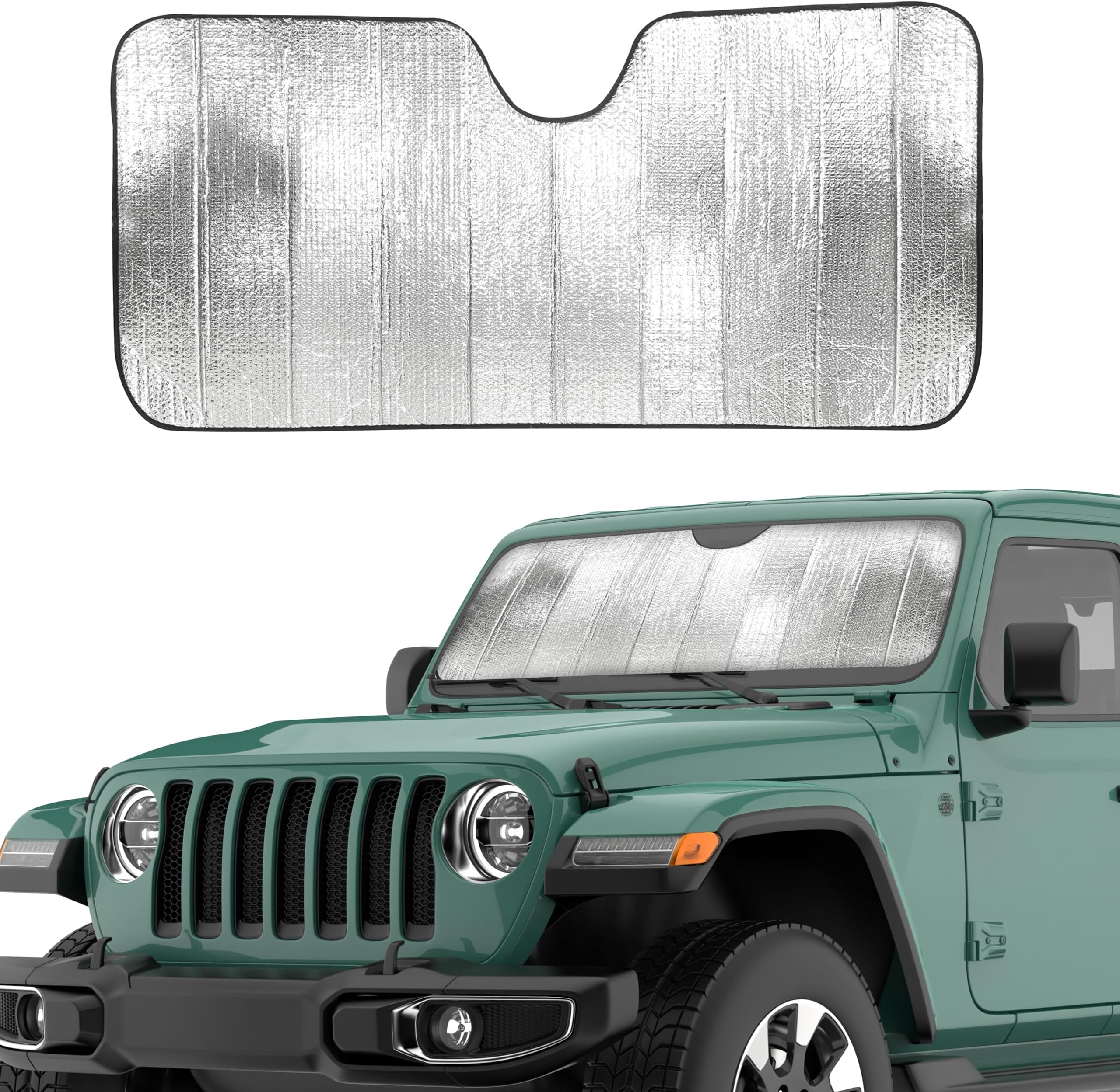 EcoNour Accordion Windshield Sun Shade for Jeep Wrangler | Car Shade Front Windshield Designed for Jeep Wrangler| Dashboard Sun Visor for UV and Heat | XS 53 x 17 inches