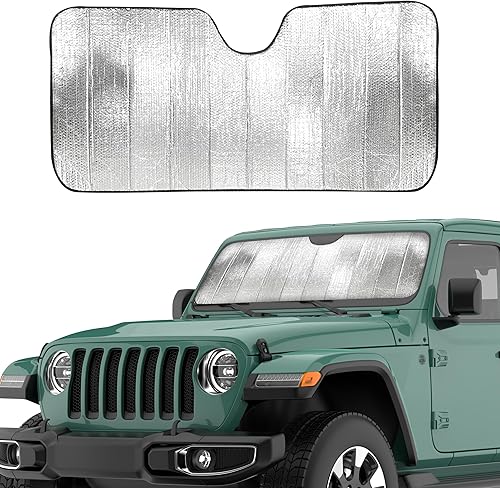 EcoNour Parasol plegable para parabrisas para Jeep Wrangler | Parasol para parabrisas delantero diseñado para Jeep Wrangler | Visera solar para