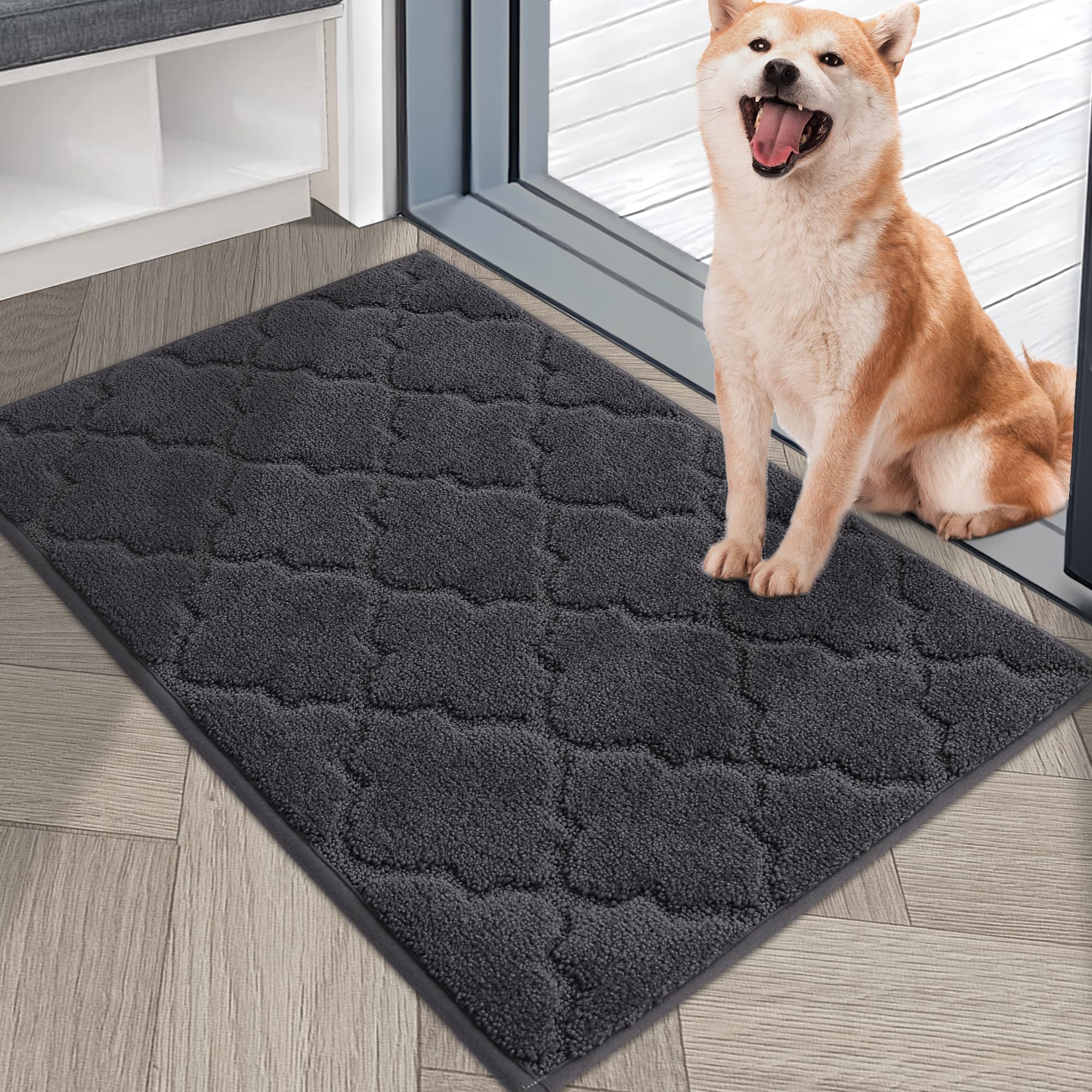 COSY HOMEER 50 x 80 cm Felpudo Exterior Lluvia, Alfombra Entrada Casa Antideslizante y Absorbente, Lavable a Máquina, para Puerta Trasera, Entrada, Pasillo, Cocina, Gris Oscuro