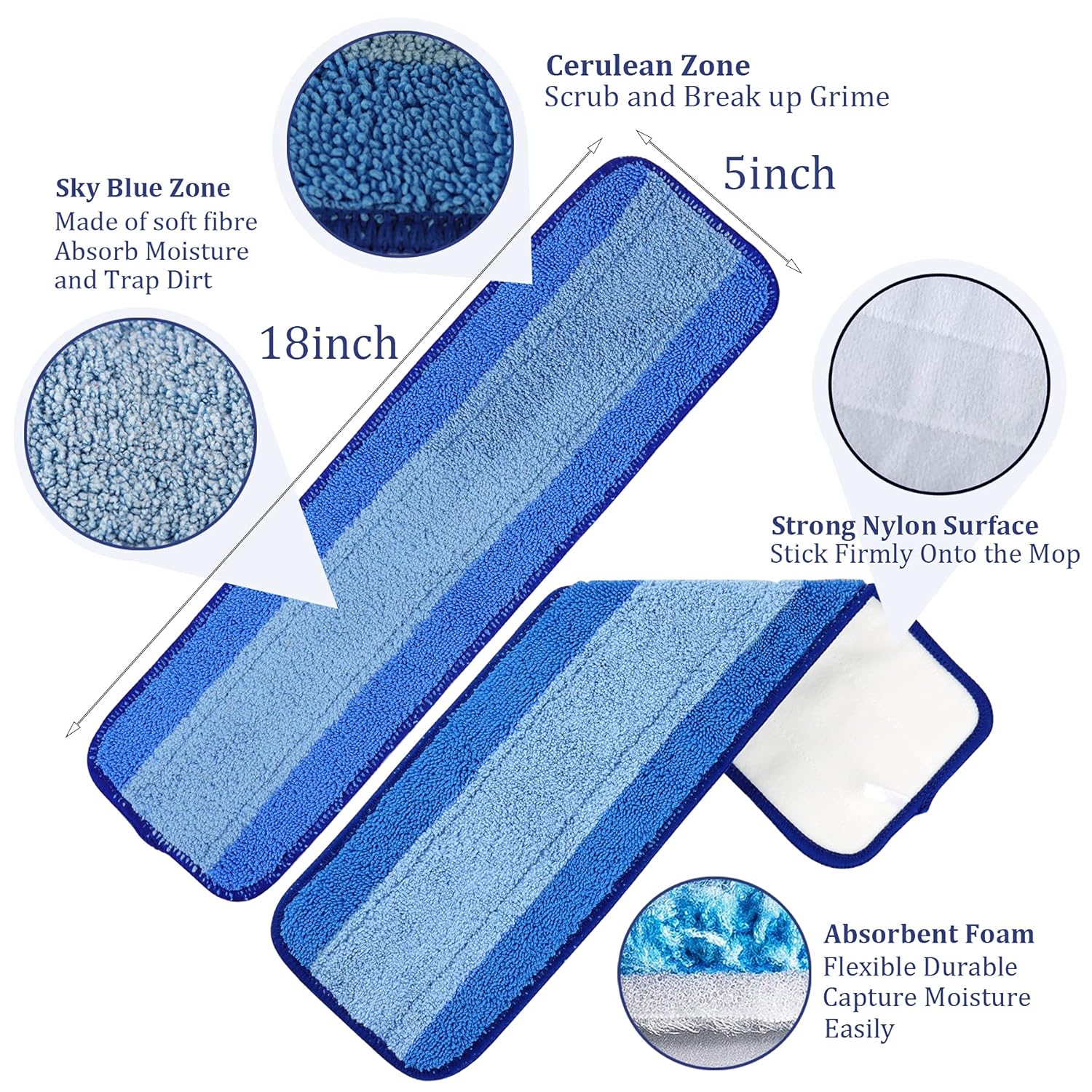 Fullclean Microfiber Mop Pads Compatible with Bona, 4 Pack Mop Head Cleaning Pads Replacement for Hardwood Floors, 18 Inch