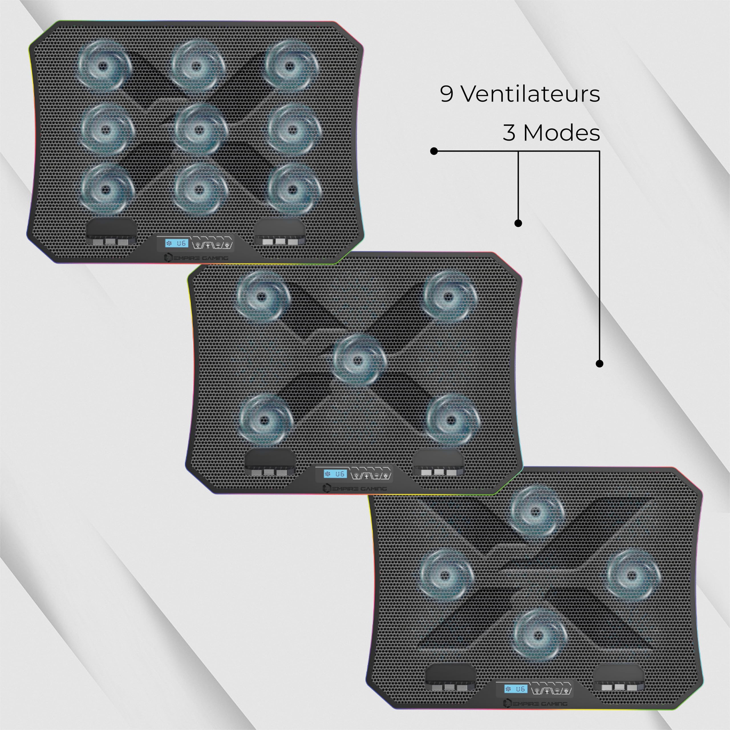 EMPIRE GAMING - Guardian C900 Refroidisseur PC Ordinateur Portable 12’’ à 17’’ RGB Gamer -9 Ventilateurs - Contrôleur LCD -10 Modes RGB -7 Hauteurs Réglables -Support Amovible
