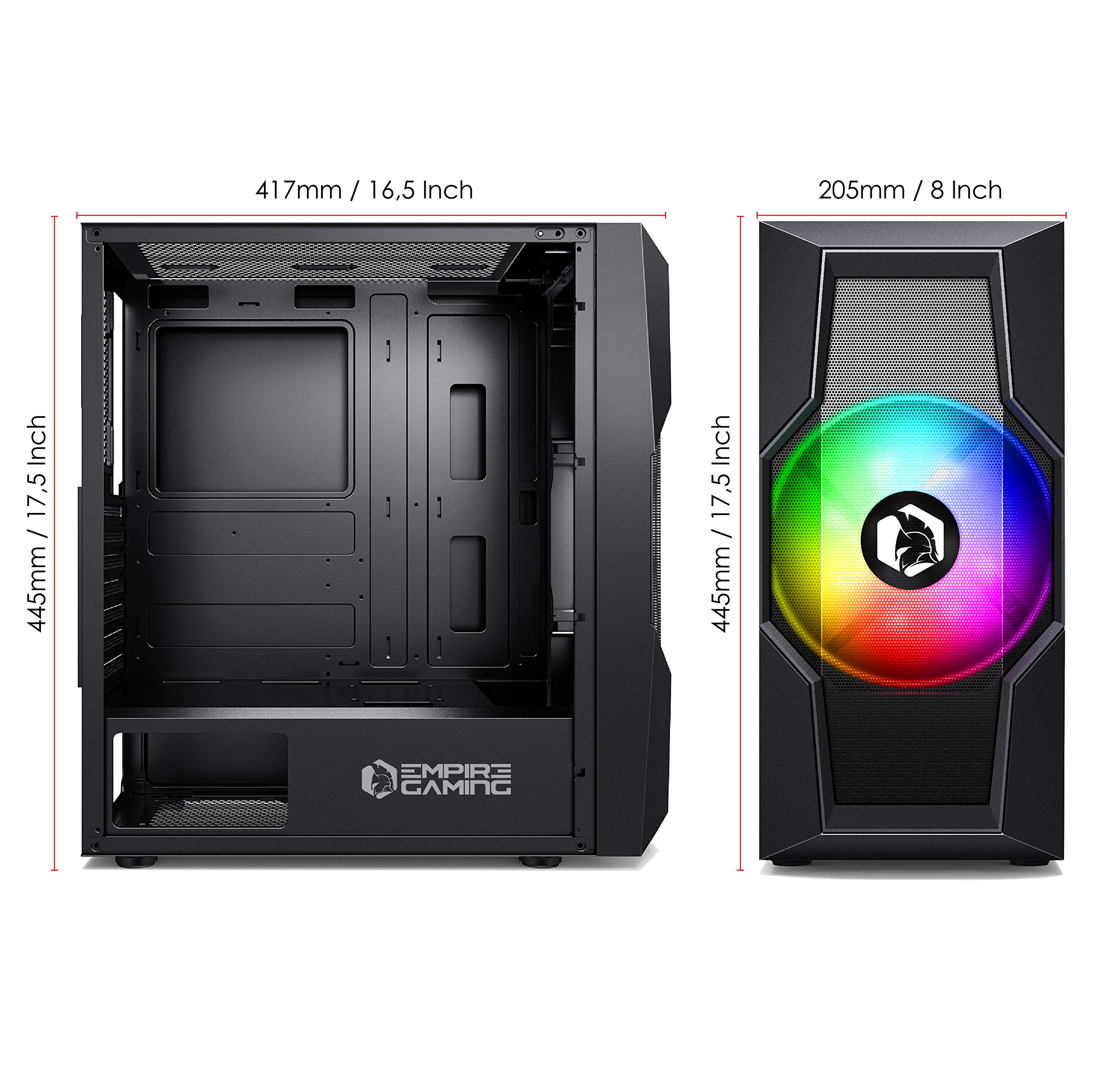 EMPIRE GAMING - Caja PC Gamer Onyx - ARGB Torre Mediana ATX, Micro ATX e ITX - 4 Ventiladores LED RGB Adressables (1x200 mm y 3x120 mm) – Pared Lateral en Cristal Templado
