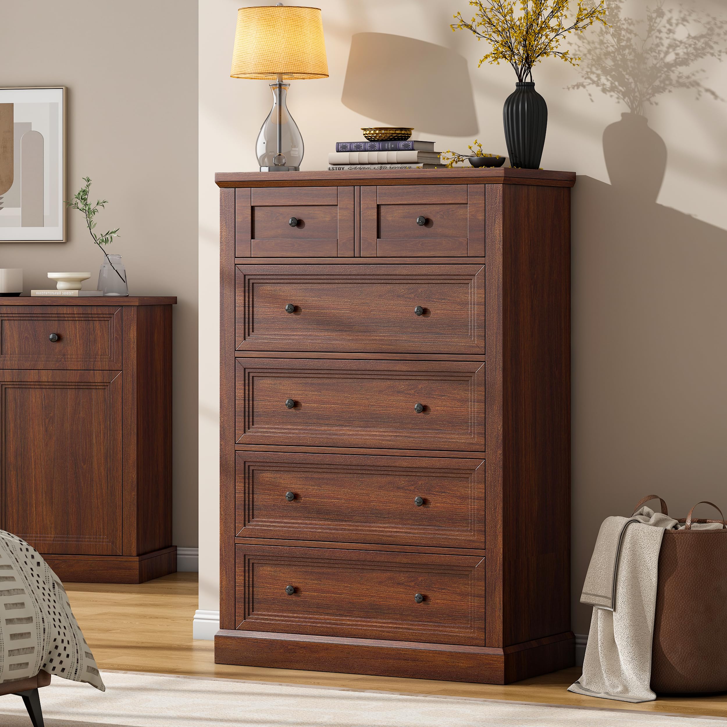 wanan 6 Drawer Dresser, 47.2" Farmhouse Dresser and Chests of Drawer, Tall Chest of Drawers for Bedroom, Living Room