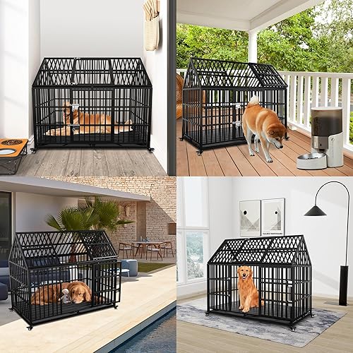 Miniatura 3 de Jaula de perro resistente de 54 pulgadas, jaula grande para perros, perreras de metal fuerte con almohadilla para perros grandes, apertura superior