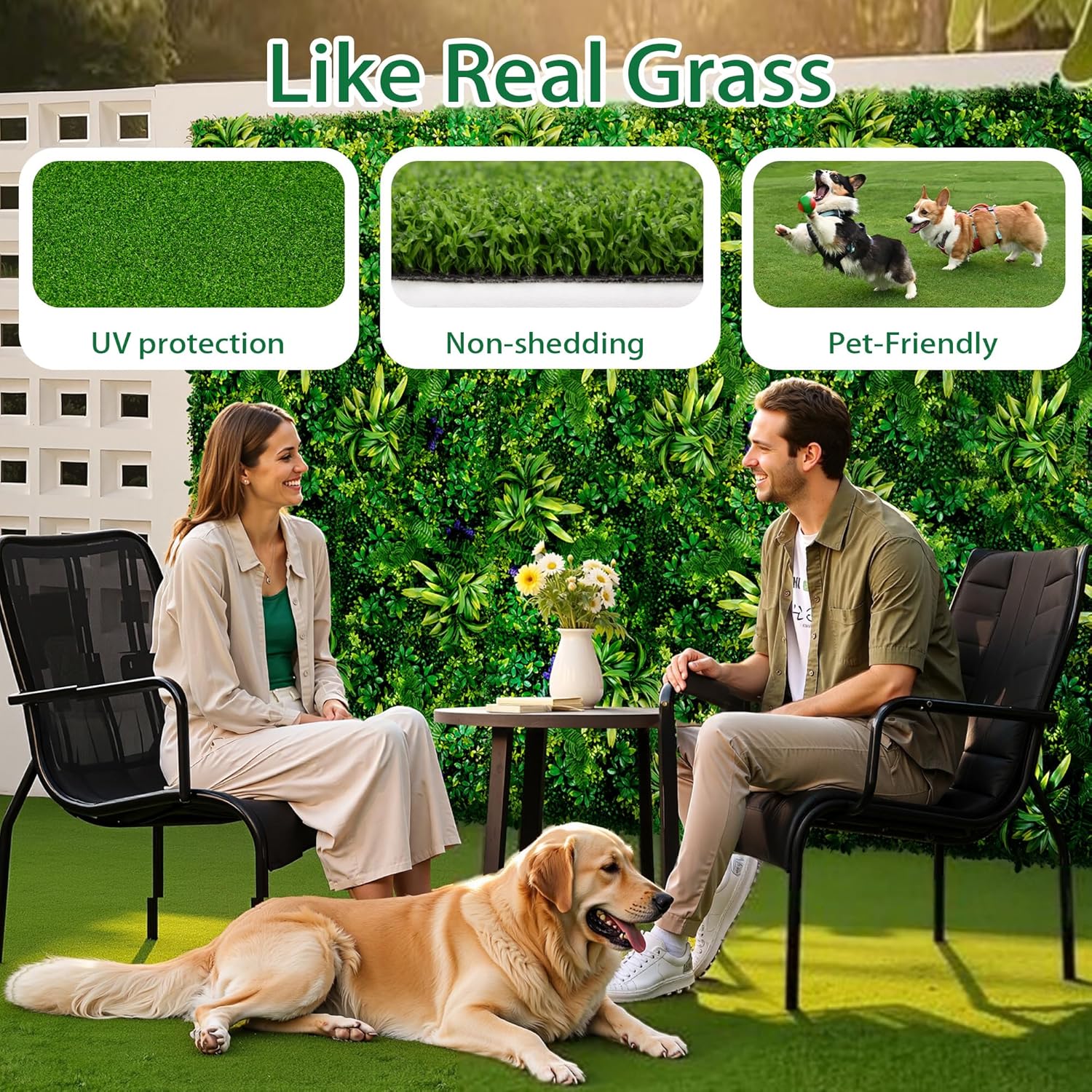 Artificial Grass Turf,3X5ft Artificial Synthetic Fake Grass,0.6" Pile Height,Indoor Outdoor Garden Grass Carpet,Patio Balcony Lawn, Astro Turf Rug Dogs Pet,Golf Training Mat,Green