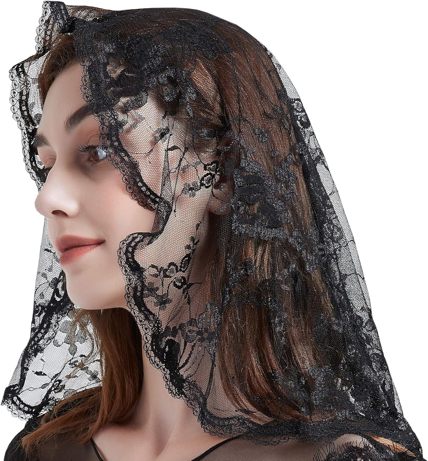 Floral Lace Mantilla veil Head coverings for Church Latin Mass