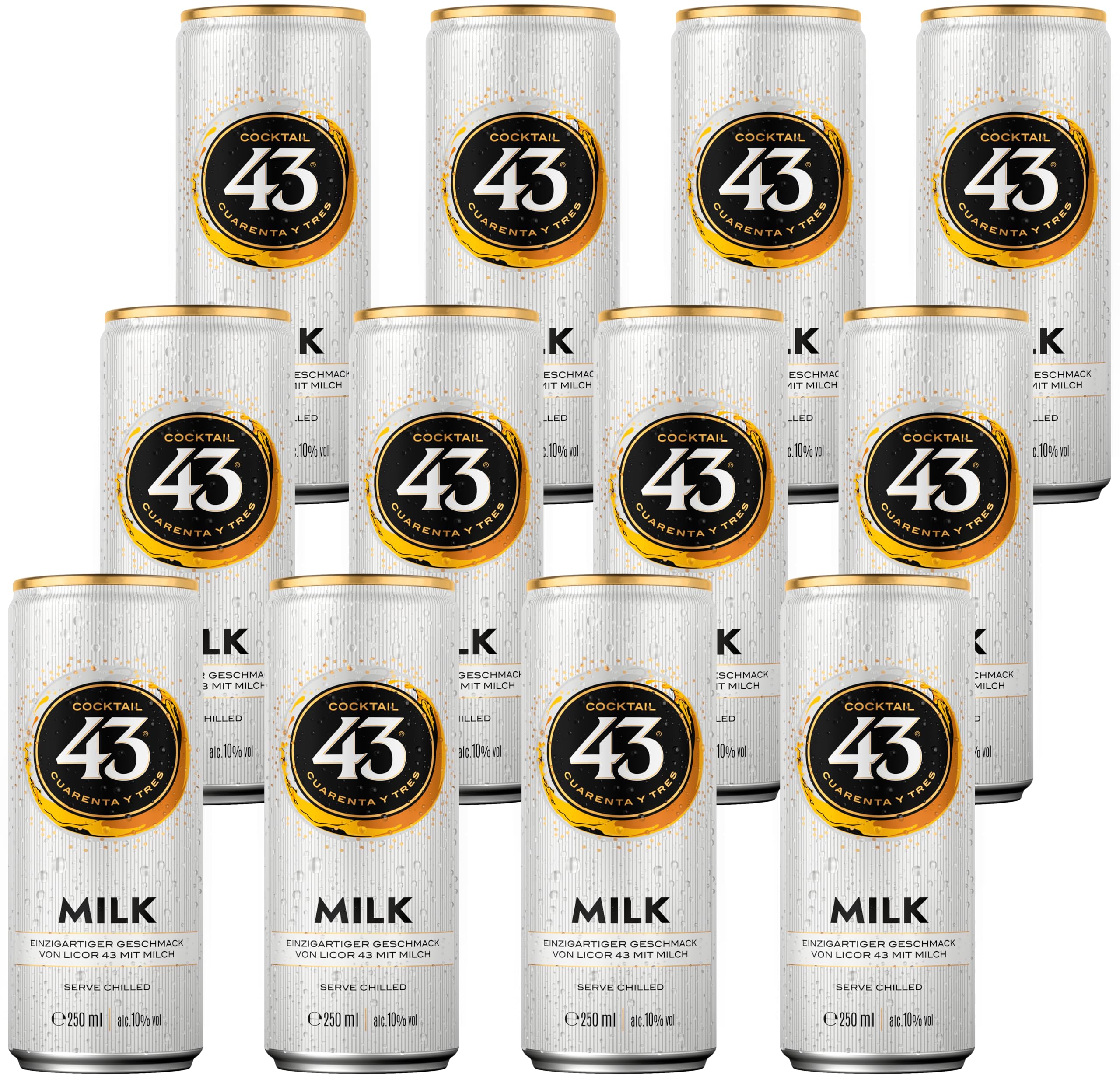 Licor 43 Milk RTD (12 x 250 ml) – cremiger Likörgenuss mit feiner Vanille und Milch – trinkfertiger Cocktail aus Spanien – gekühlt genießen, perfekt für unterwegs und besondere Momente