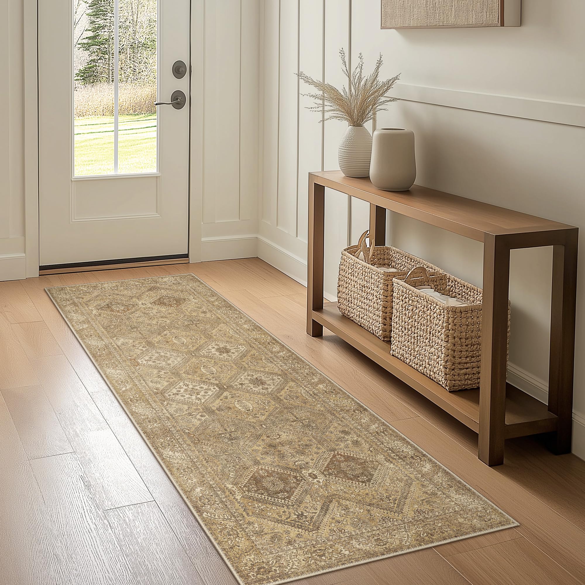 BEIMO Machine Washable Rug 60x150cm, Vintage Rug Runner for Hallway Carpet Runners for Bedroom Long Runner Rugs, Neutral Taupe & Beige — image 1