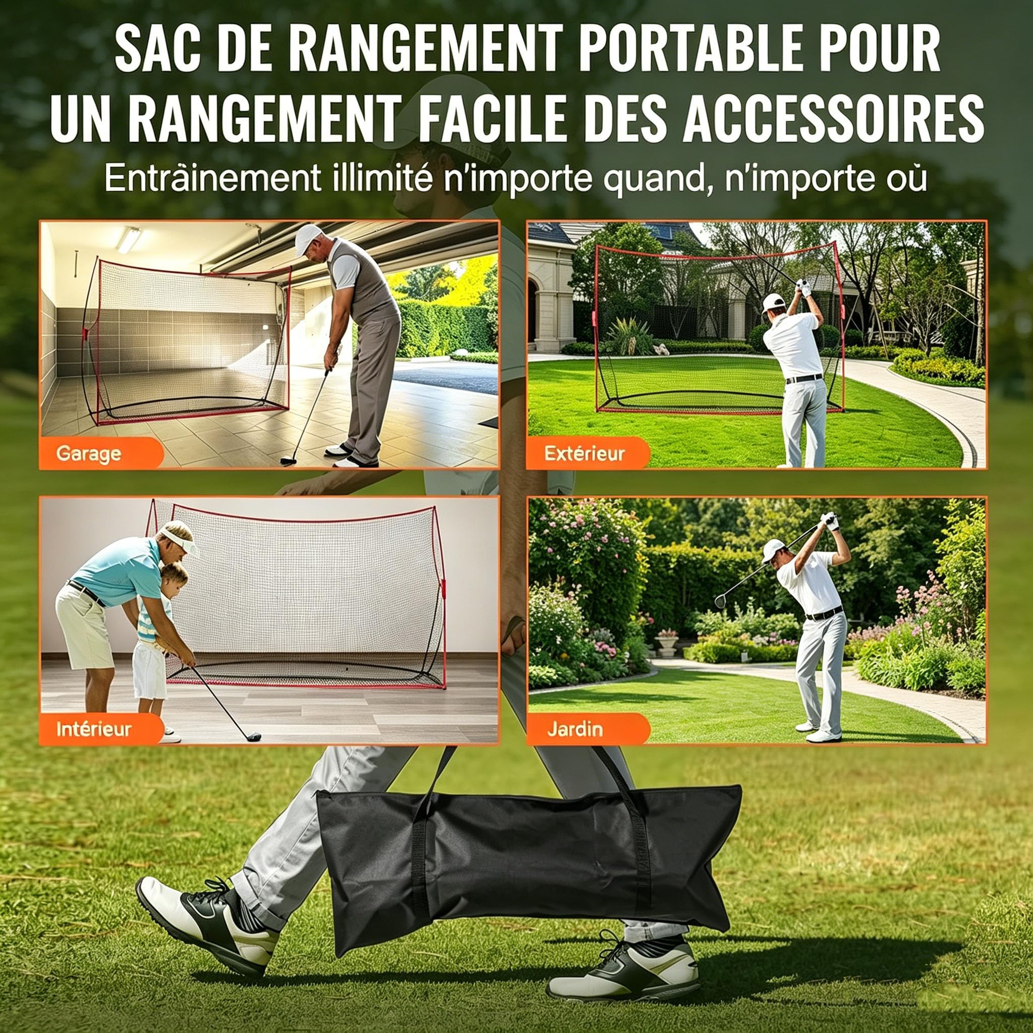 Golfnetz riesig 305x93x217 cm tragbar stabiles Golf Übungsnetz für Innen & Außen mit Aufbewahrungsnetz & 4 Heringen Trainingshilfe für Zuhause schwarz/rot