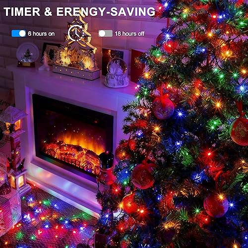 Miniatura 2 de Paquete de 4 tiras de luces multicolor a pilas para exteriores, 16.5 pies, 50 LED, temporizador, luces RGBY de alambre transparente, luces de árbol