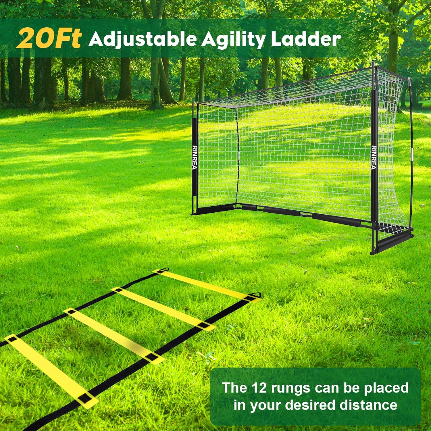 Portable Soccer Goal, Collapsible Soccer Goal Net Metal Base, Quick Setup Soccer Training Equipment with 1 Carry Bag, 1 Agility Ladder, 4 Ground Nails