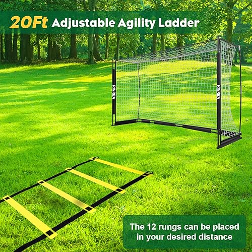 Miniatura 4 de Portería de fútbol portátil, base de metal plegable, equipo de entrenamiento de fútbol de configuración rápida con 1 bolsa de transporte, 1 escalera