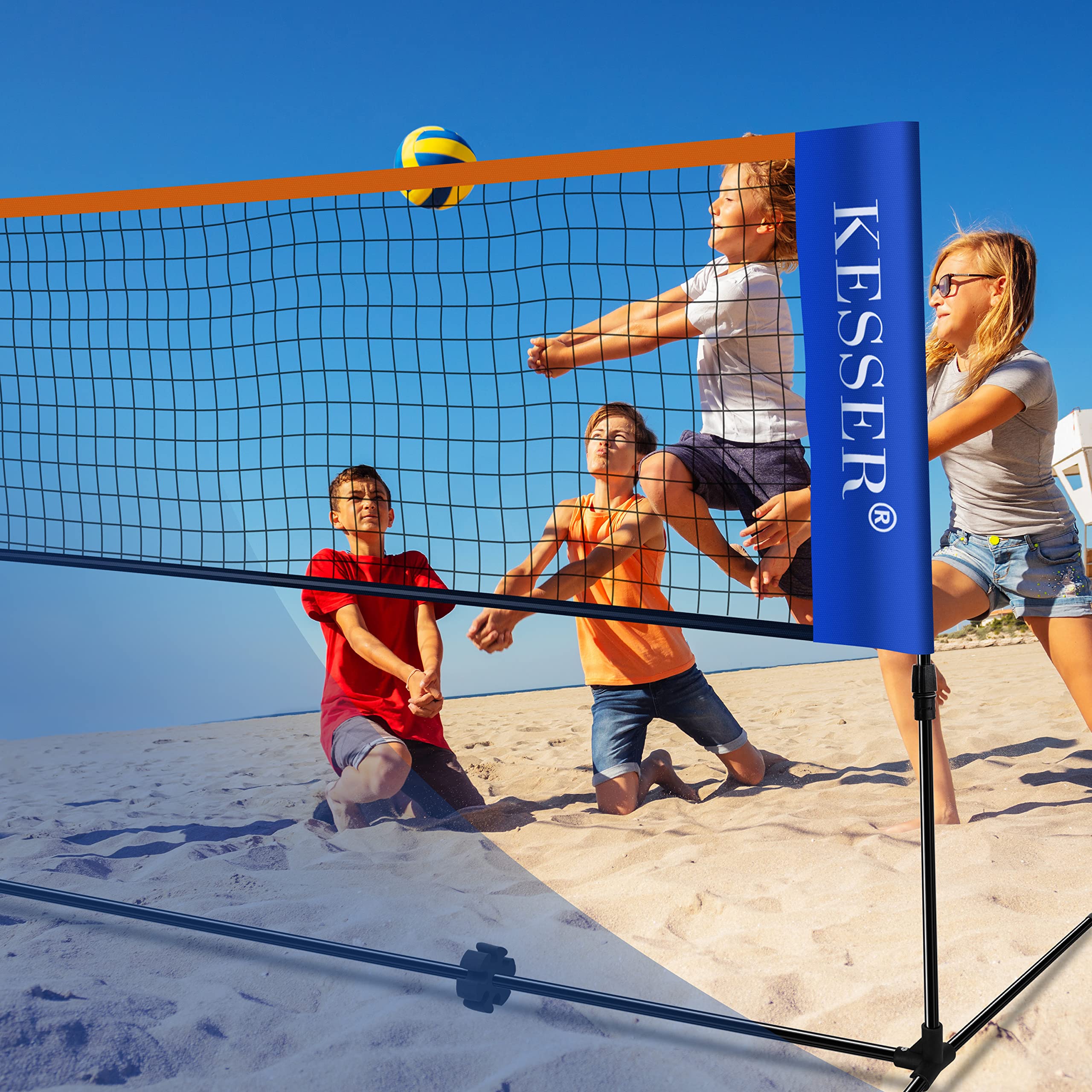 KESSER® Filet de Badminton - Filet de Tennis - 300 cm - 400 cm - 500 cm - Réglable en Hauteur sur 3 Positions - Set composé de Filet, 3 Volants, Armature en Fer Solide, Sac de Transport, intérieur et