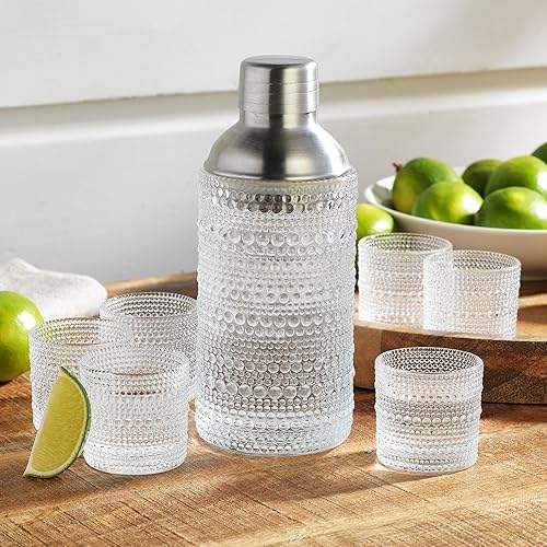 Miniatura 2 de Glaver's Hobnail Drinking Glasses, Red Vintage Glassware Set, Beaded Drinking Glasses, Set Of 4 13 oz Cocktail Glass Set, Bubble Glasses, Dishwasher