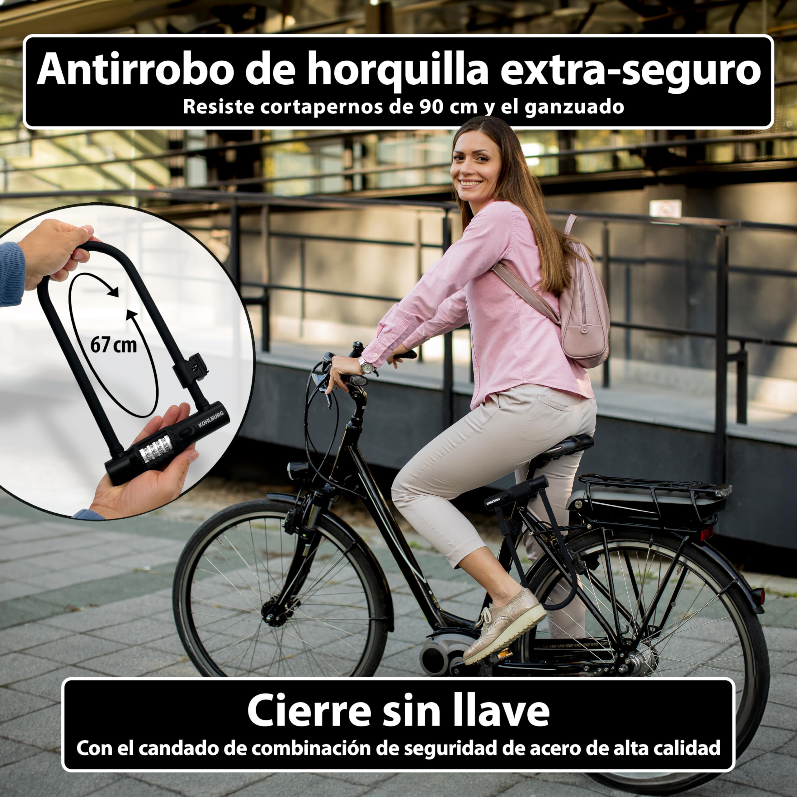 KOHLBURG Antirrobo de horquilla de combinación para bicicleta con soporte