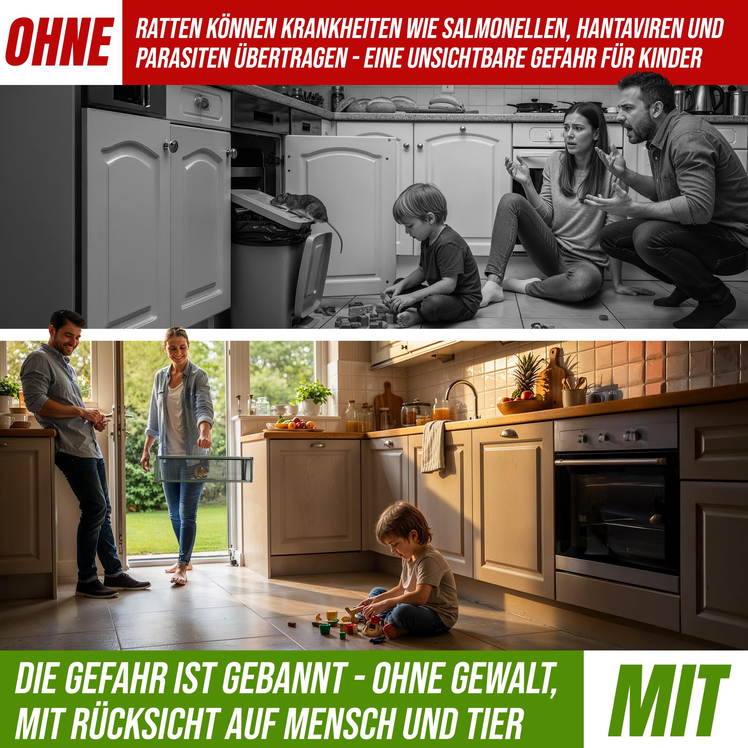 VANWILD® Rattenfalle Lebend 40cm | Tierfreundliche Lebendfalle mit Zwei Eingängen, Sichere & Effektive Mausefalle für jeden Einsatzbereich