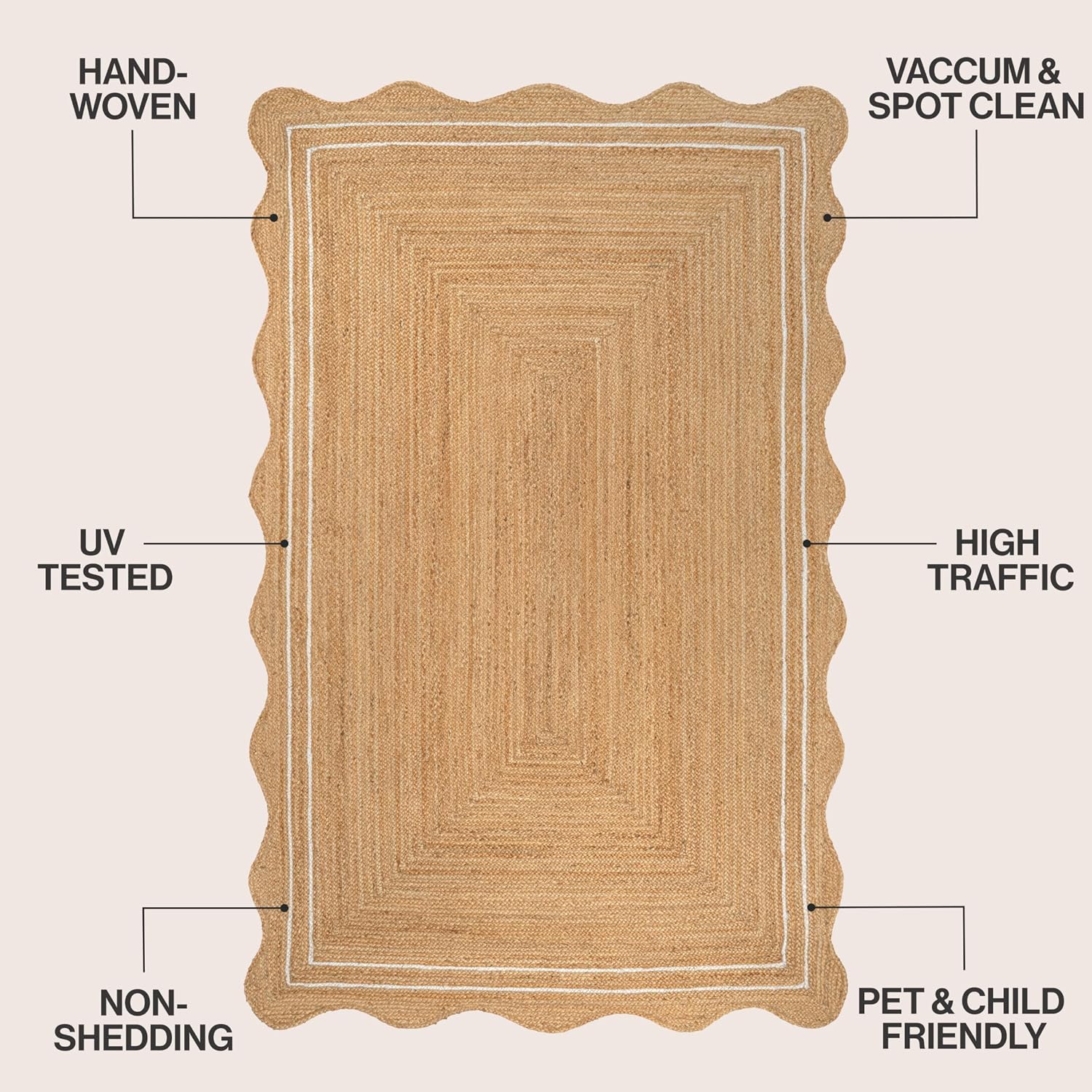 JONATHAN Y Seaside Cottage Scallop Edge Jute Natural/White Indoor Area Rug, 5x8, Farmhouse, Rustic, Cottage, Easy-Cleaning for Living Room, Bedroom, Kitchen, Non-Shedding (RNF200A-5)