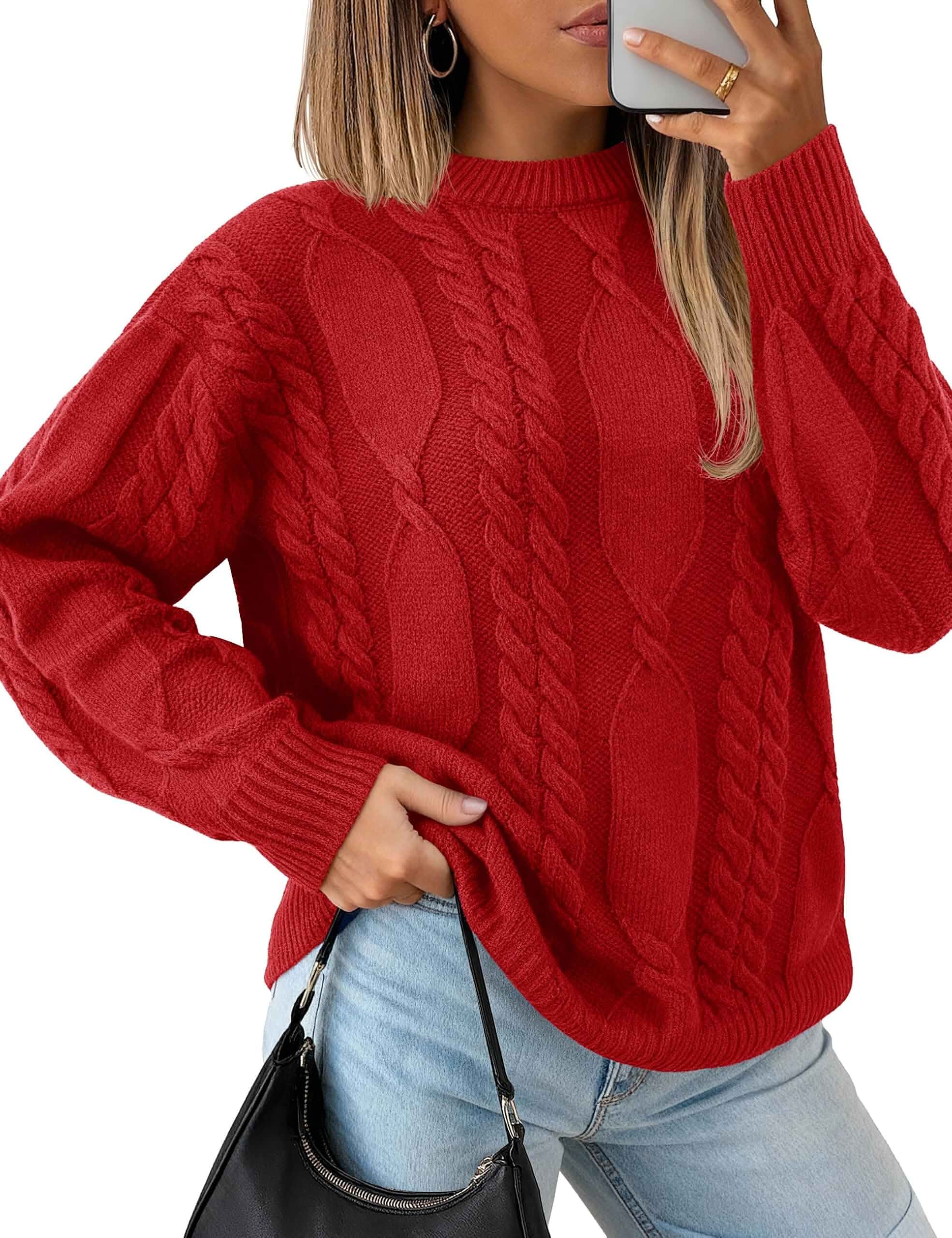 YUCOLEN Womens Sweater Cable Knit Pullover Long Sleeve Crewneck Tops Women's Sweater Cable Knit, Long Sleeve, Crewneck, Ribbed Cuffs, Chunky Warm, Comfy Trendy, Winter Pullover Tops, Casual