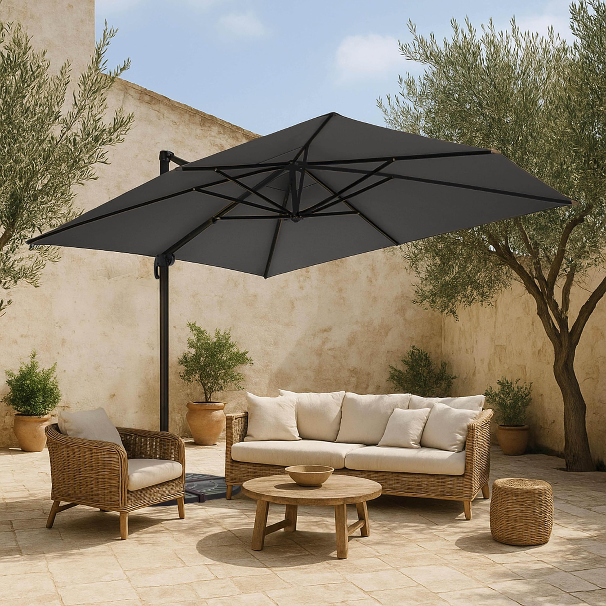 Oviala Toile pour Parasol déporté 4x3m Anthracite