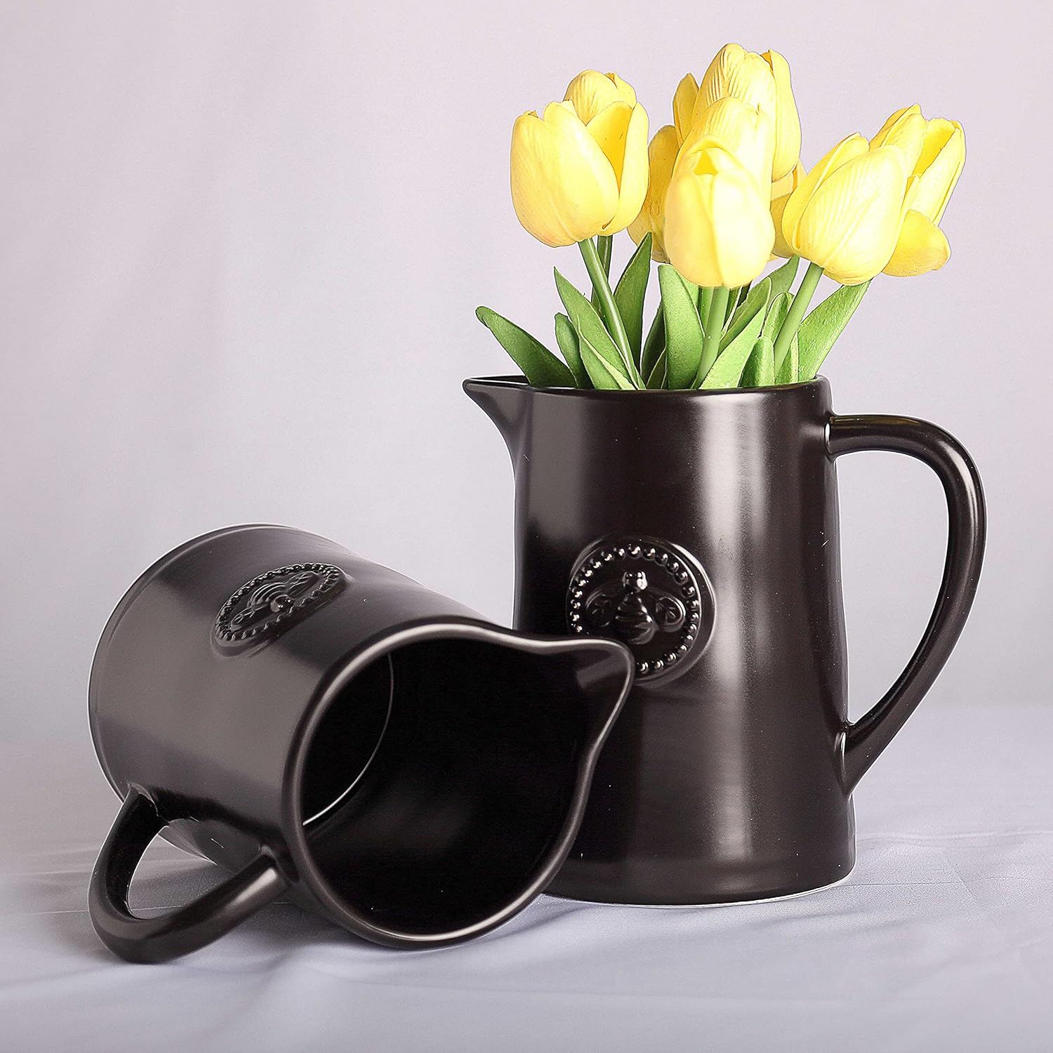 Ceramic Pitcher Vase Set of 2(1 Quarts/1000ml/35oz),Easy