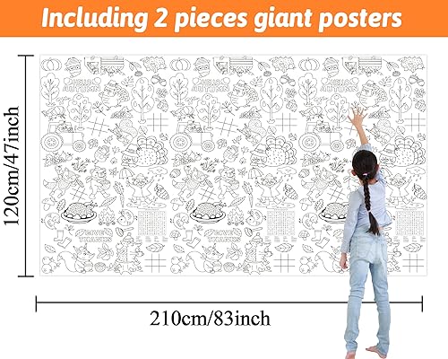 Miniatura 2 de Wiooffen 2 pósteres gigantes de Acción de Gracias para colorear de 82 x 47 pulgadas para niños, papel de otoño grande en color en papel, cubierta de