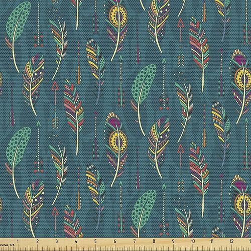 Lunarable Tela tribal de The Yard, diseño creativo de plumas bohemias y flechas culturales, tela decorativa para tapicería y detalles del hogar, 2