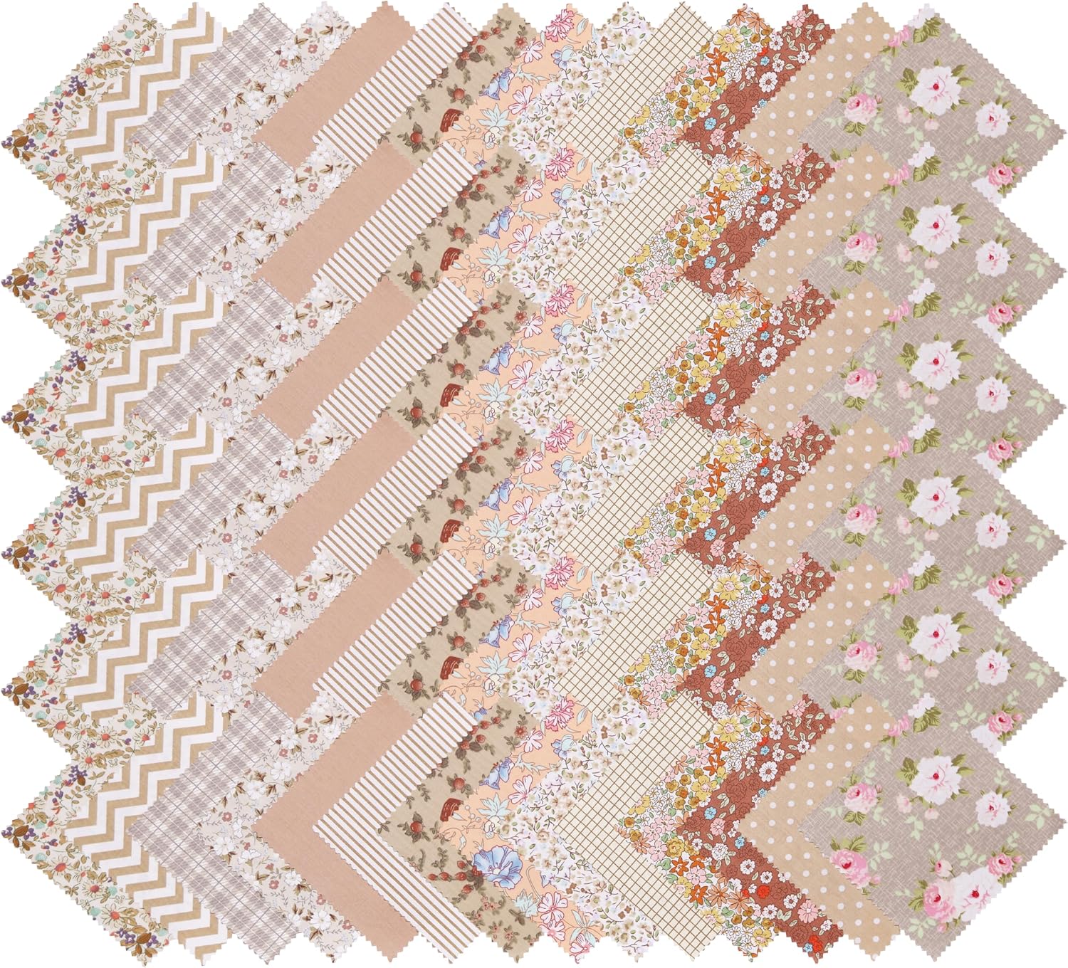 Nodsaw 84 PCS 5-inch Vintage Brown Print Cotton Fabric Squares - Charm Packs for Quilting 5 inch - Light Coffee Charm Pack Fabric Quilt Squares 5x5 inch for Quilting, Sewing, Embroidery, and Crafts