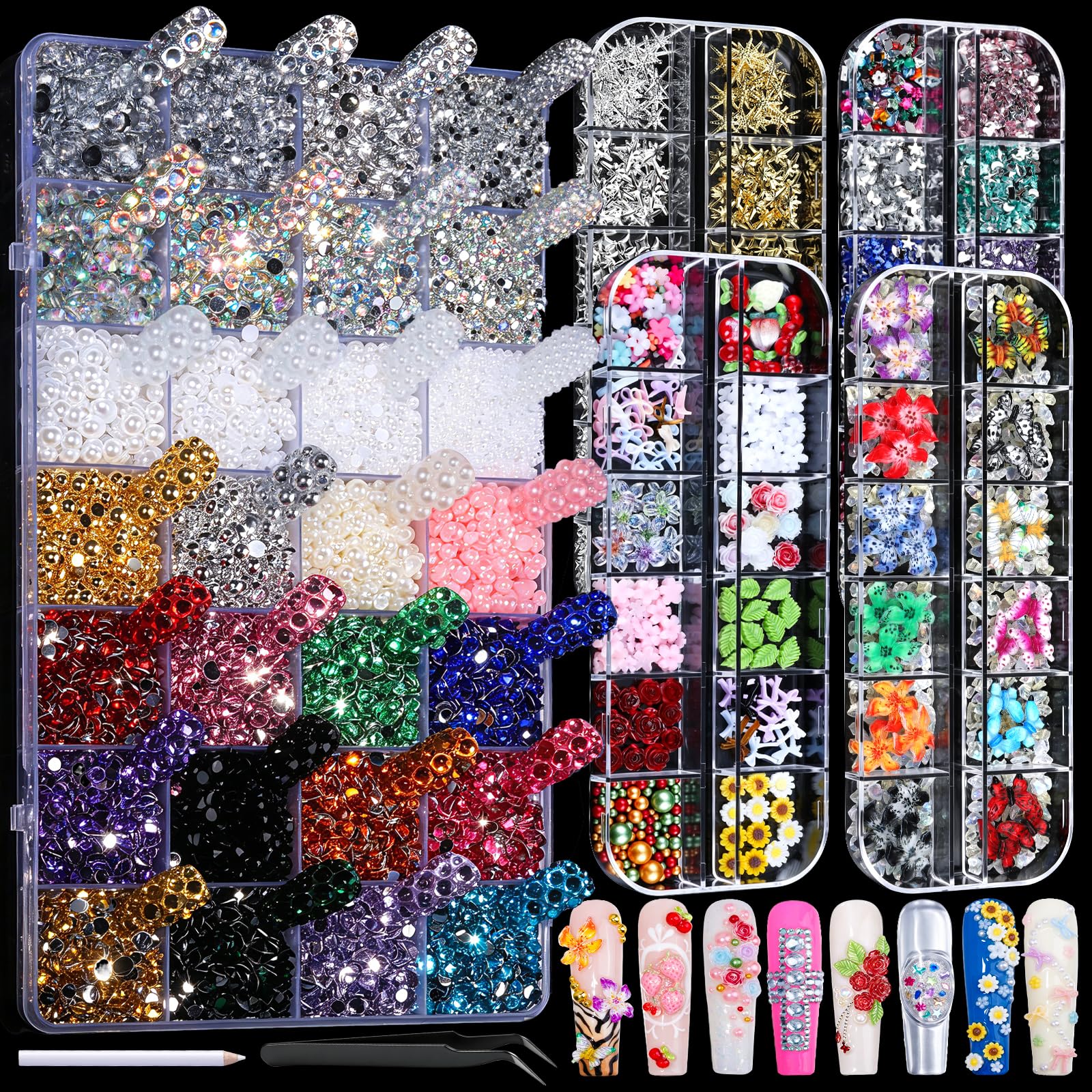 FANDAMEI Nail Gems, Bedazzling Kit For Nail, Nail Rhinestones, Nail Charms