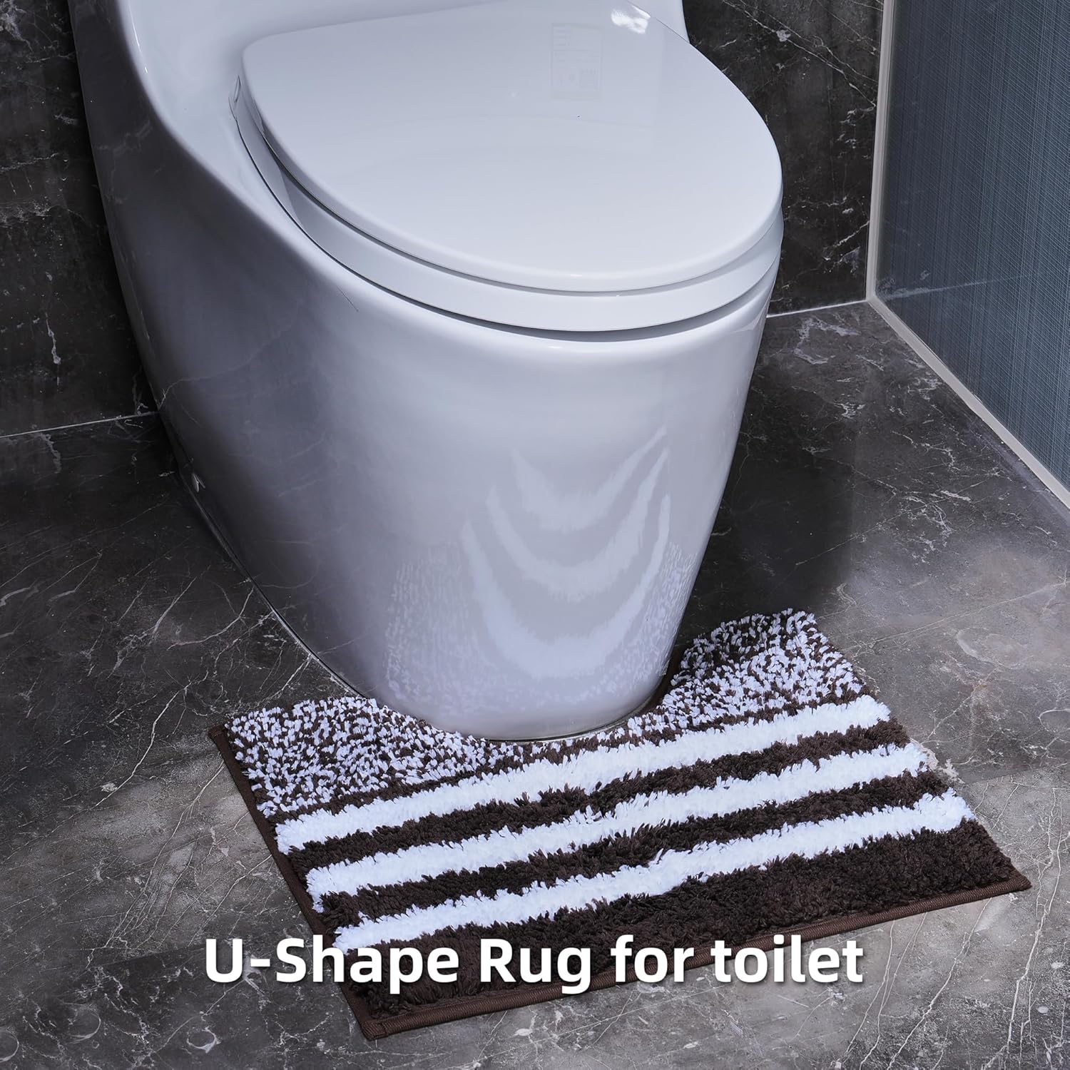 3-Piece Striped Bathroom Rug Set with U-Shaped Toilet Rug, Non-Slip Rubber Bottom, Soft Absorbent Microfiber, Quick Dry, Ultra Soft, Bath Mats for Tub (Chocolate)