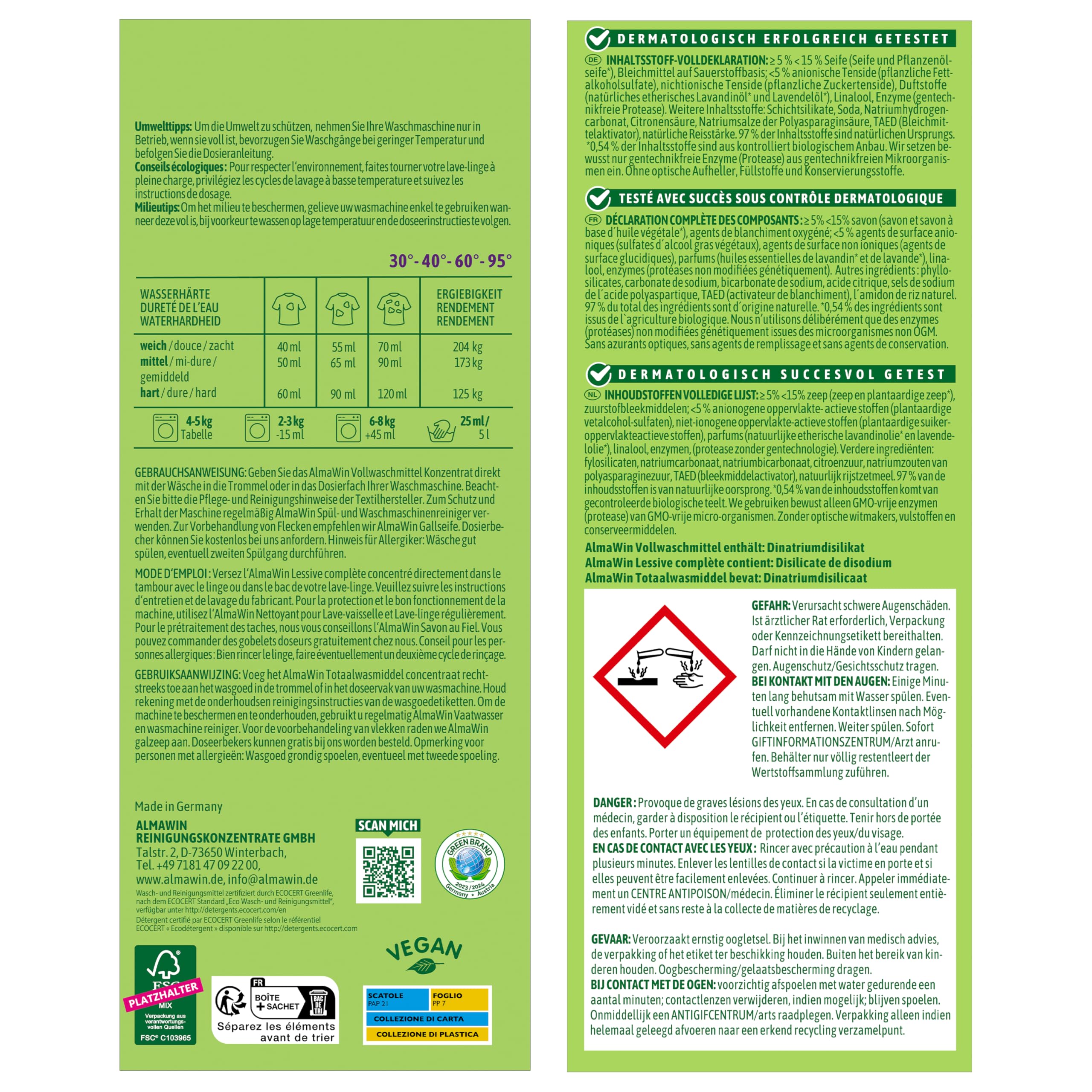 AlmaWin® Vollwaschmittel Pulver [6x 2kg - 228 Ladungen] mit Lavendel-Duft für strahlende Reinheit - Waschmittel Pulver für alle weißen & farbechten Textilien [30-95°C] - Veganes Voll-Waschpulver