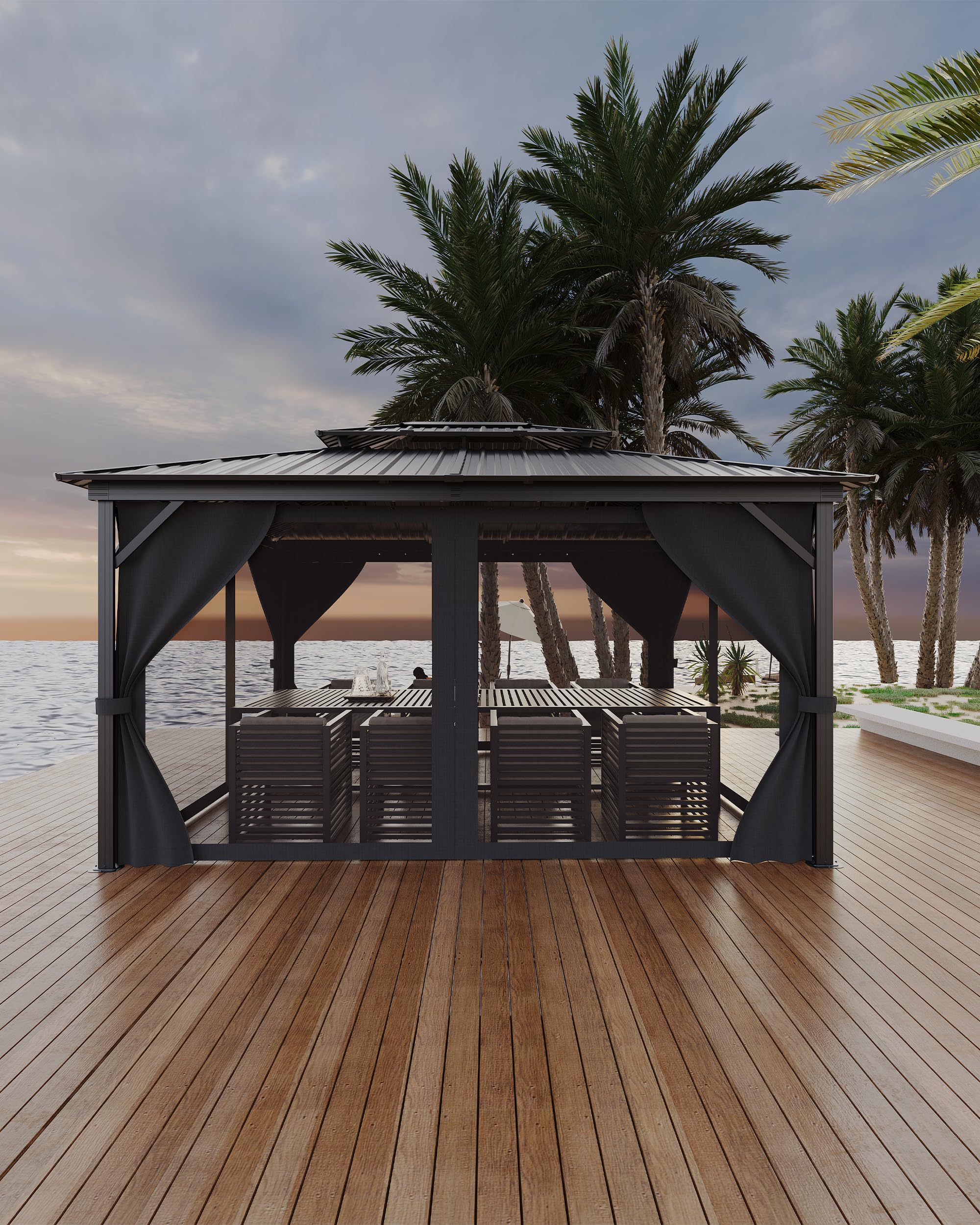 Photo 1 of GarveeLife Hardtop Gazebo 12 ft x14 ft for All Weather, with Double Metal Roof, Net, and Curtain, Permanent Building for Patio, Deck, Backyard, Lawn, and Garden (carton 1 of 3) PARTIAL SET
