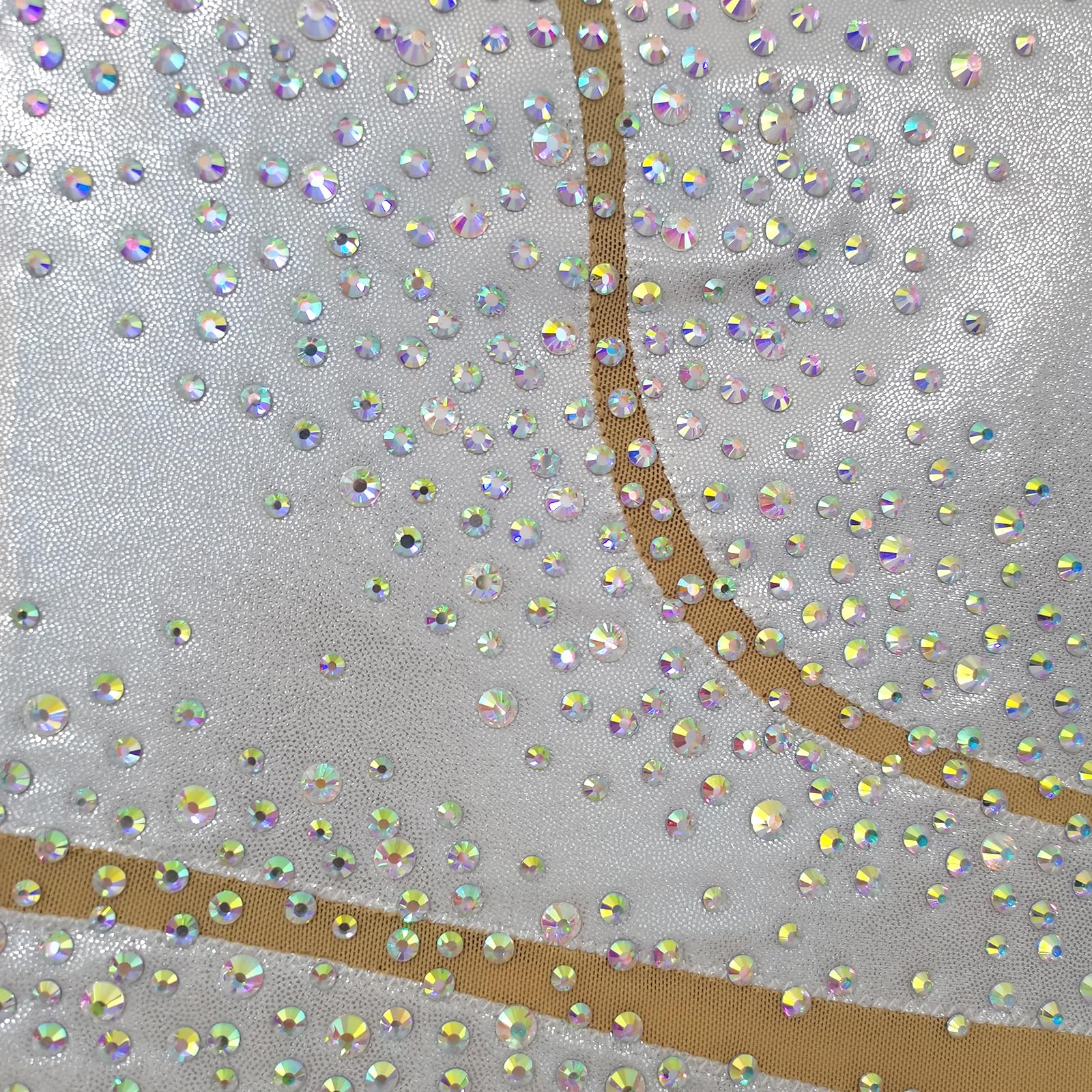 LIUHUO Costume da bagno sincronizzato da competizione, da donna, bianco, con strass, decorazione