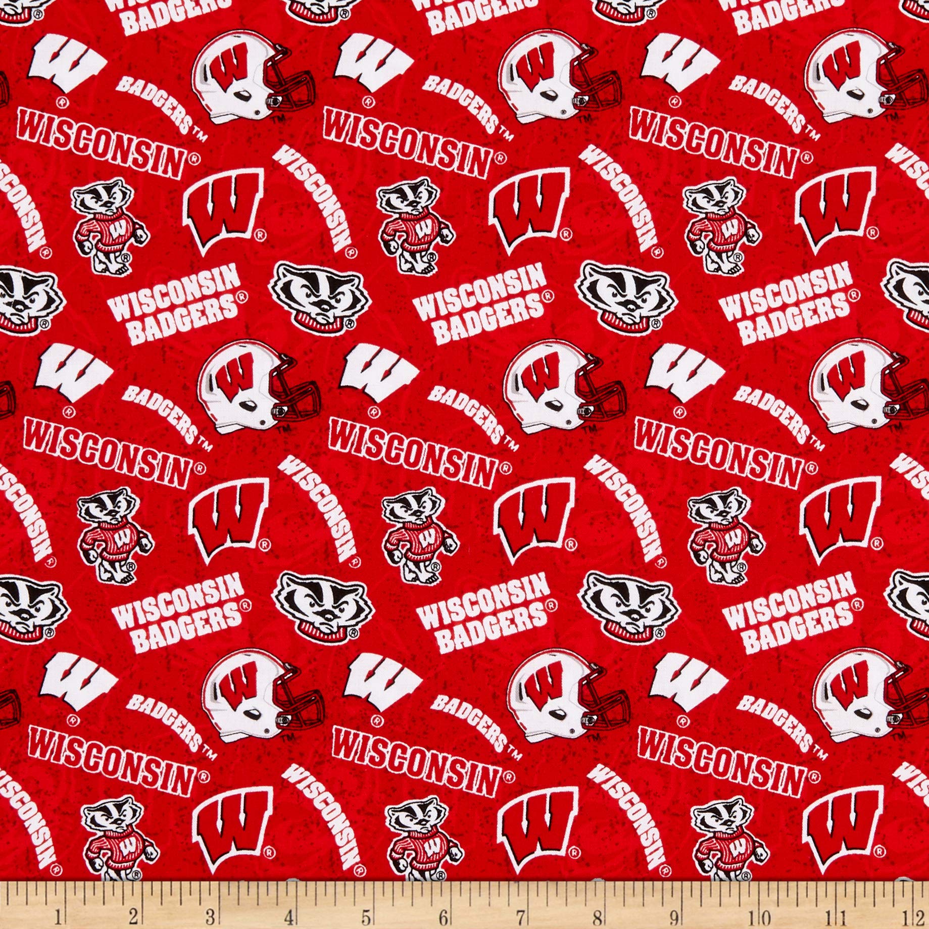 NCAA Wisconsin Badgers 1178 Tone on Tone Red/White/Black Fabric by The Yard