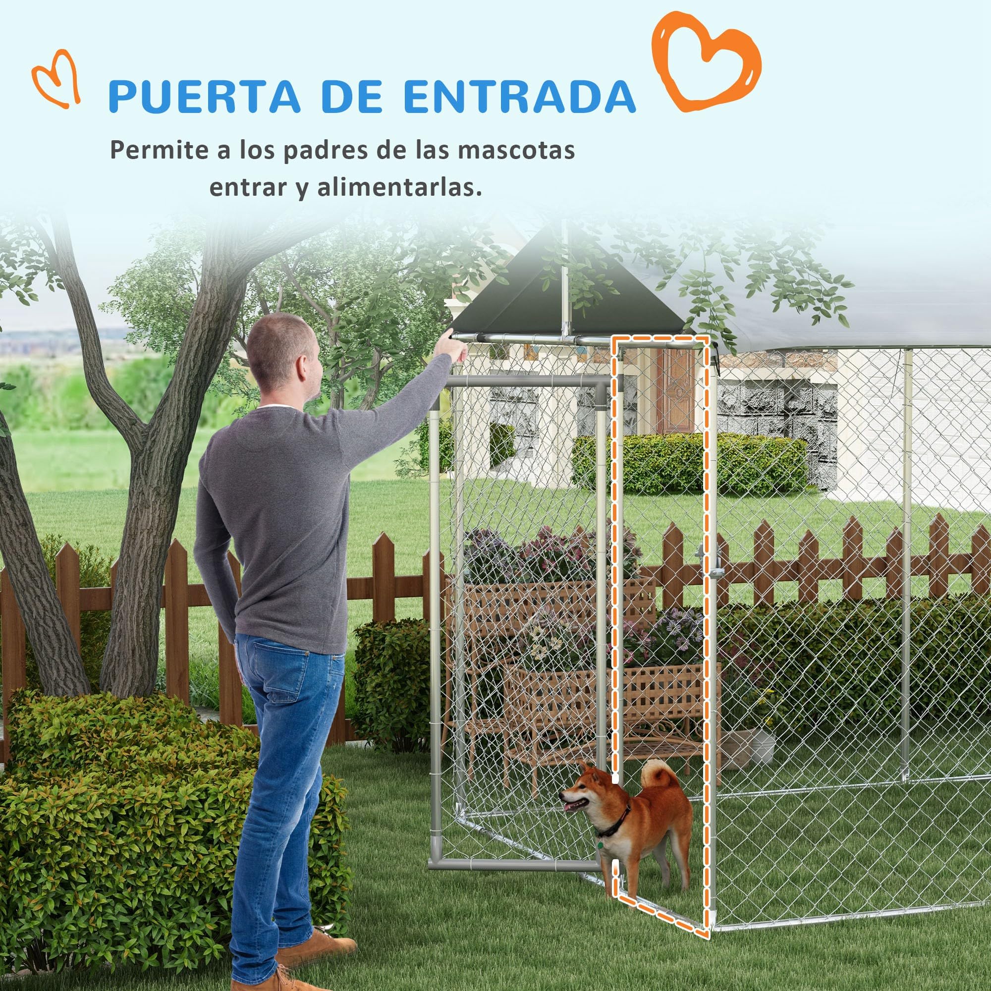 PawHut Perrera Jaula para Perros de Exterior con Puerta Perrera para Perros con Marco de Acero Toldo Impermeable y Anti-UV 600x230x230 cm Plata