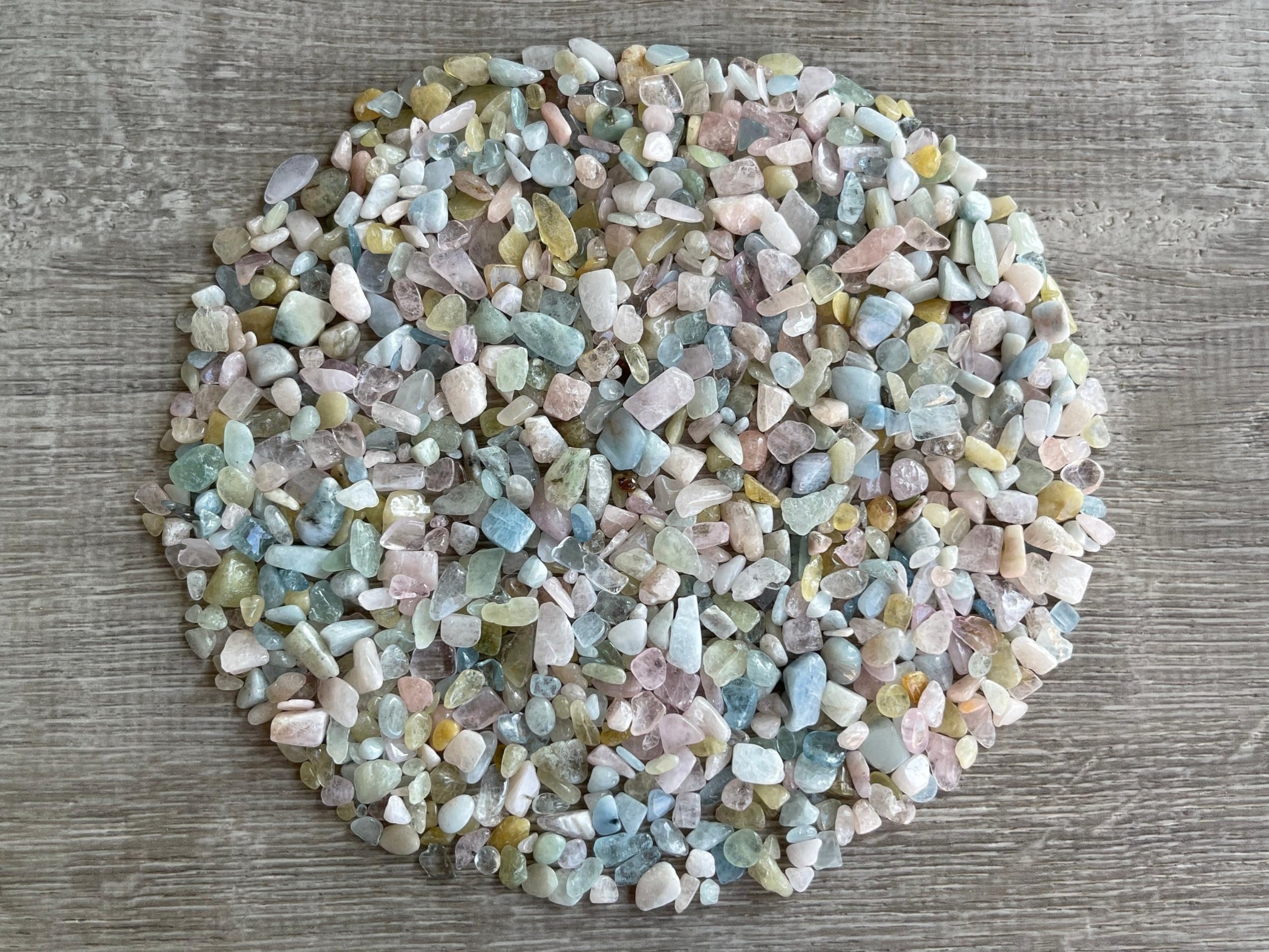 GAF TREASURES 2 oz Lot Natural Semi Tumbled Morganite Gemstone Chips, Morganite Crushed Mini Crystals, Undrilled Crystal Chips (Morganite)