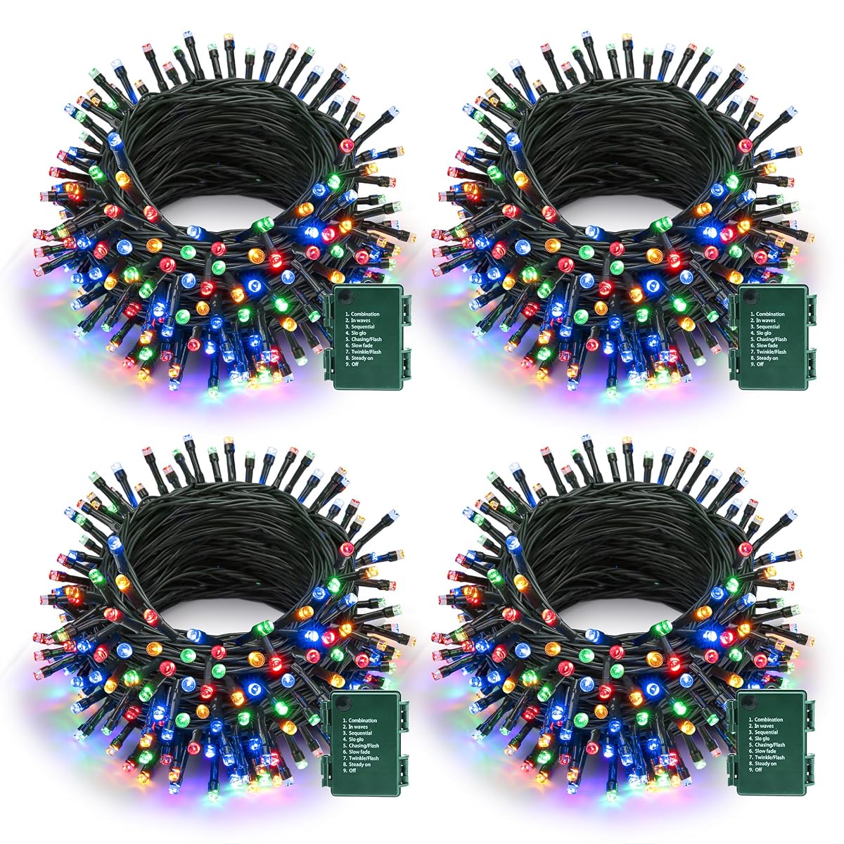 Lomotech Battery Operated Christmas Lights - 4 Pack Total 66Ft 200 Led Battery