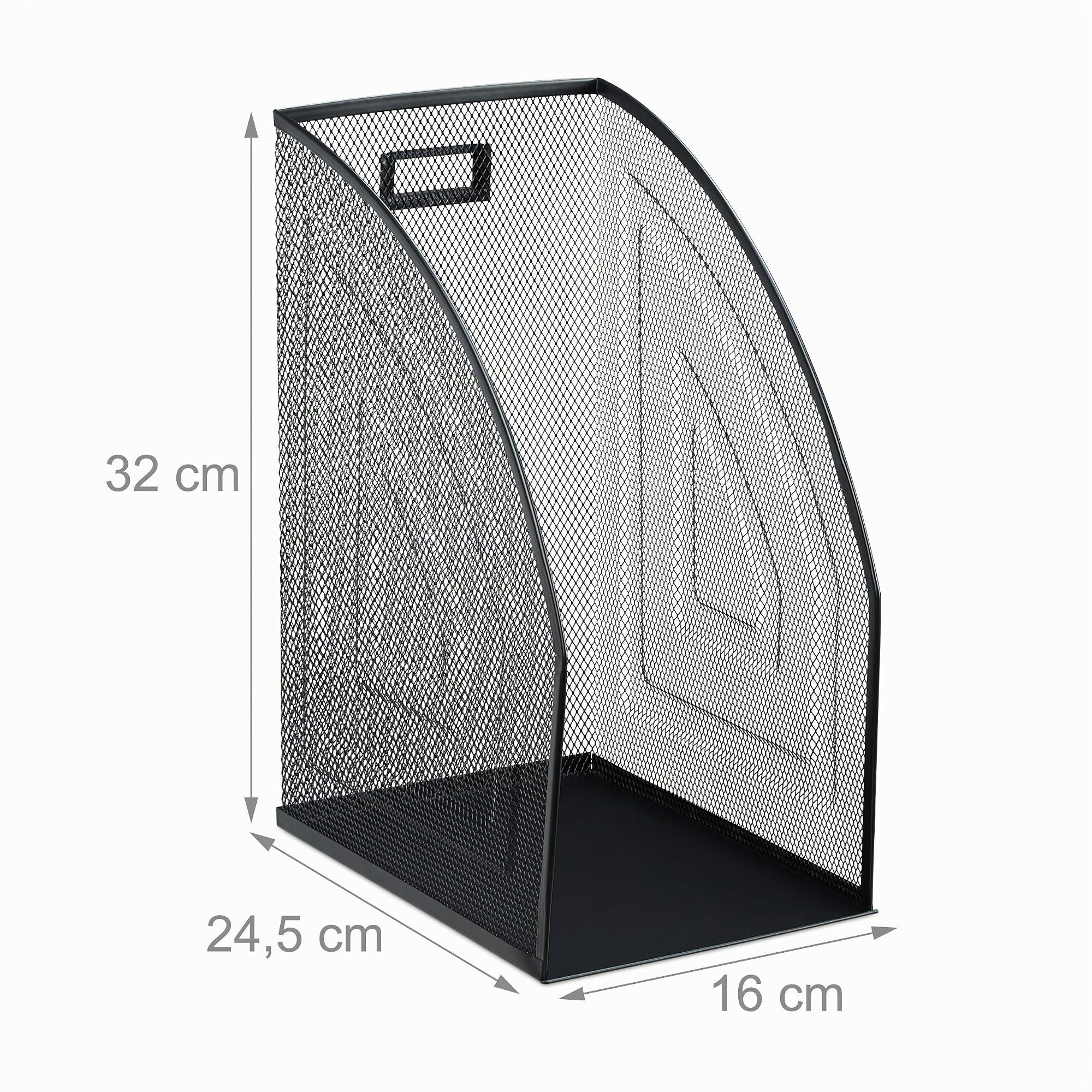 Relaxdays Portadocumenti Verticale in Metallo, Formato A4, Extra Large, Mesh, Ufficio, 30,5x26,5x12 cm, Nero