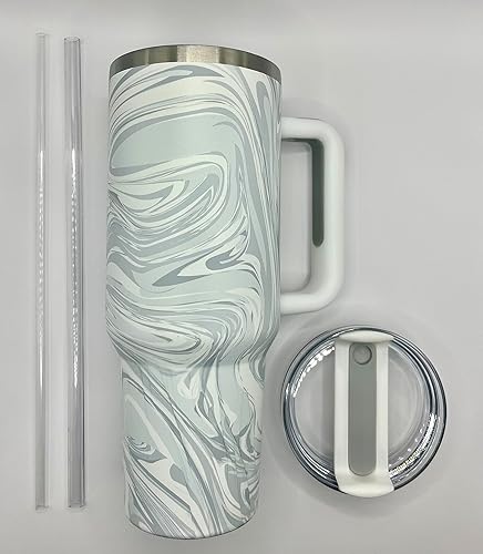 Miniatura 2 de Vaso de espiral de 40 onzas con asa, tapa 2.0 y pajita, taza de vacío aislada reutilizable de acero inoxidable, taza de viaje para bebidas frías y