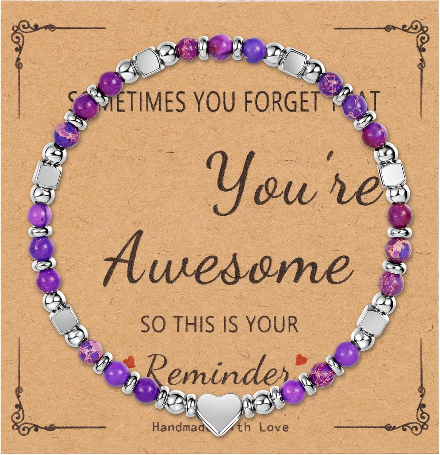 Tiny Natural Stone Beaded Bracelets for Women Sometimes You Forget You're Awesome Inspirational Gifts Bracelets Mothers Day Graduation Christmas Birthday Gifts for Mom Friend Sister