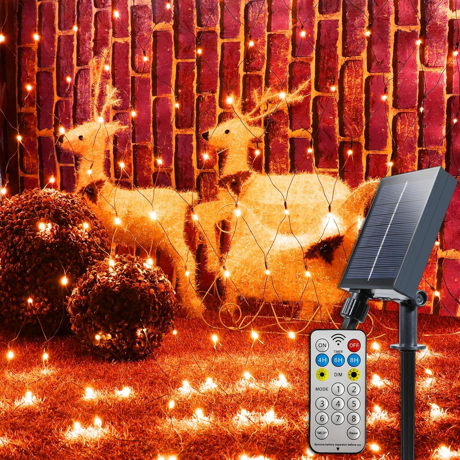 YAOZHOU Solar Christmas Net Lights Outdoor Waterproof,Orange 264Led 9