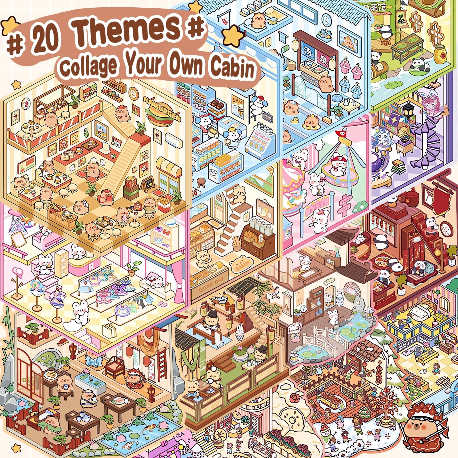 Autocollants 3D scène miniature,20 scènes kawaii à coller pour créer ta