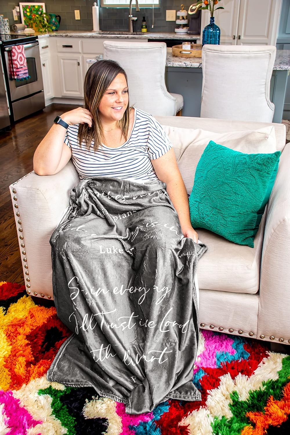 Lightweight Scripture Throw Blanket Inspirational Verses Philippians 4:13, Luke 1:37, Proverbs 3:5, Comfort Blanket 50"x 60" Get Well Gift Men Women