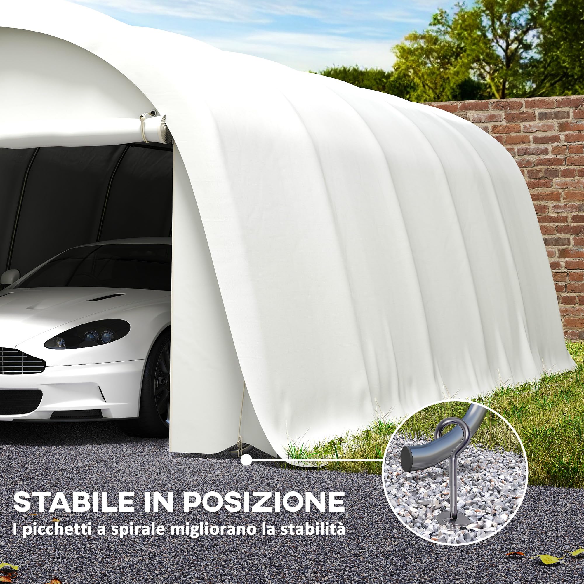 Outsunny Garage Auto per Esterno 3.6x7.2 m con Copertura PE, UV50+, Tettoia per Auto Telaio Zincato Porta Avvolgibile, Crema