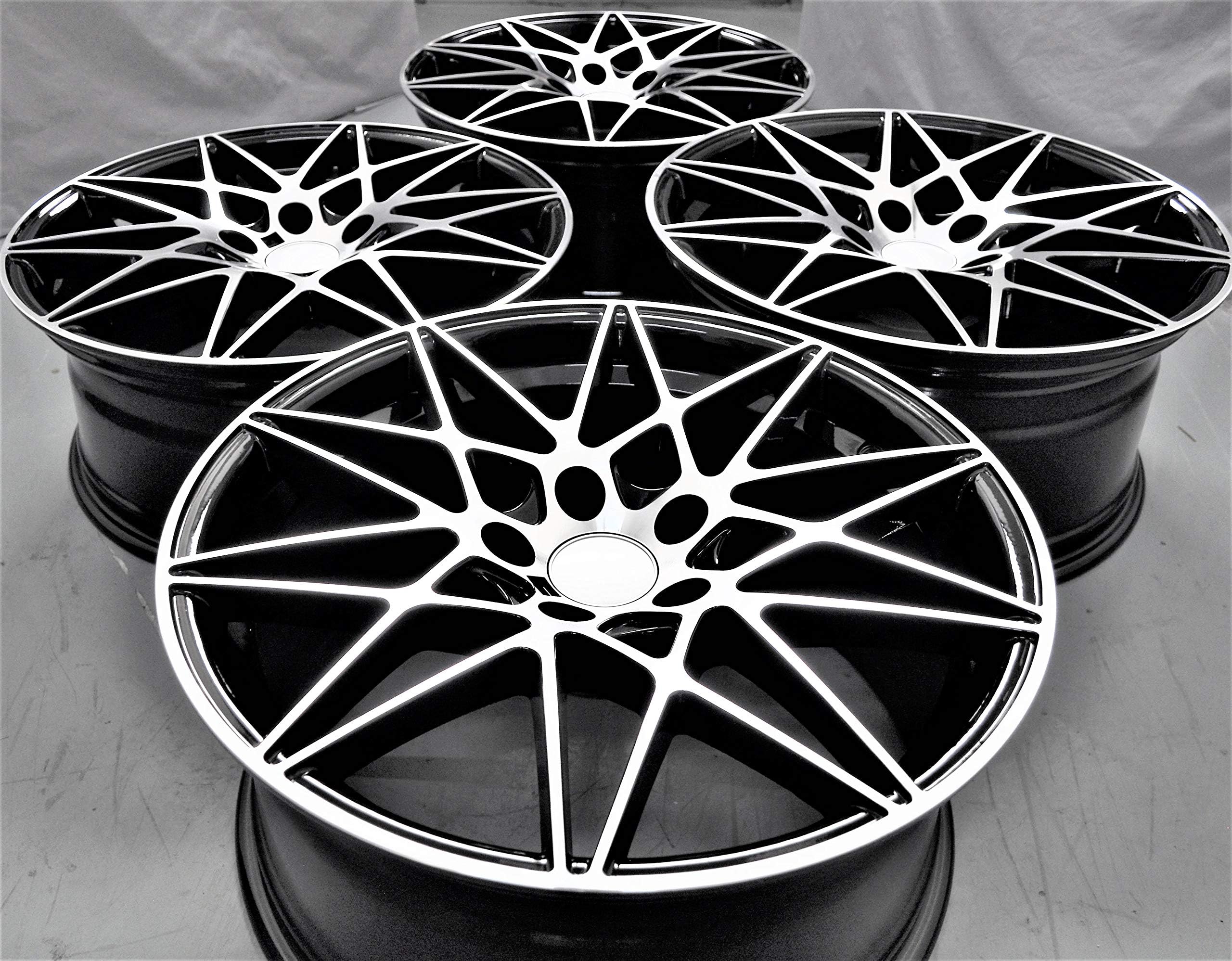 19" Inch Staggered Black Wheels Rims (Full Set of 4) fit for BMW 1 2 3 4 Series X1 X3 X4 Z4 F10 F11 F12 F13 F14 E87 E88 E84 E85 E89 F22 F25 F26 E46 E90 E91 E92 F30 F31 F34 GT F32 F33 F36 1357 BM