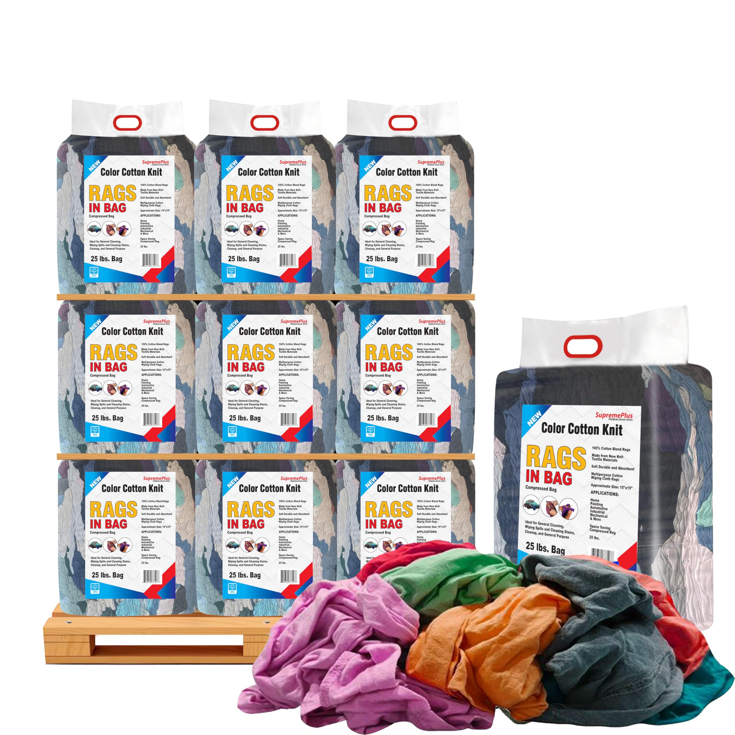 Premium Color Knit Cleaning Rags 900 lbs Pallet - 36x25 lbs Bag Shop Cloths Bulk for Workshops Mechanics