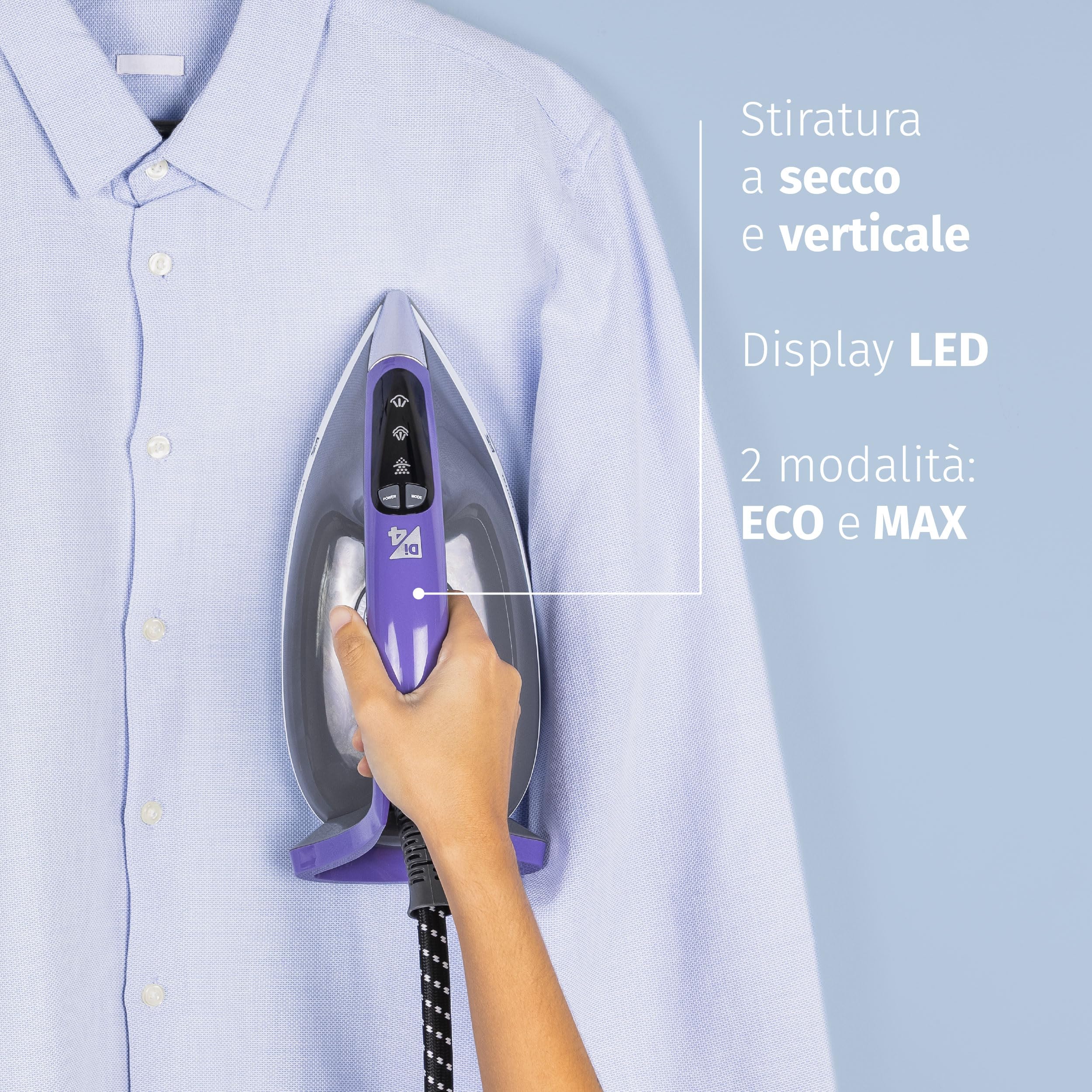 Di4 Centro Stirante Jet Pressing Digital, Potenza 2600W, 8 Bar, Colpo di Vapore 345g, Serbatoio Estraibile XL 1,5L, Piastra in Ceramica, Stiratura Verticale, Pronto in 1 Min, Display LED, Autopulizia
