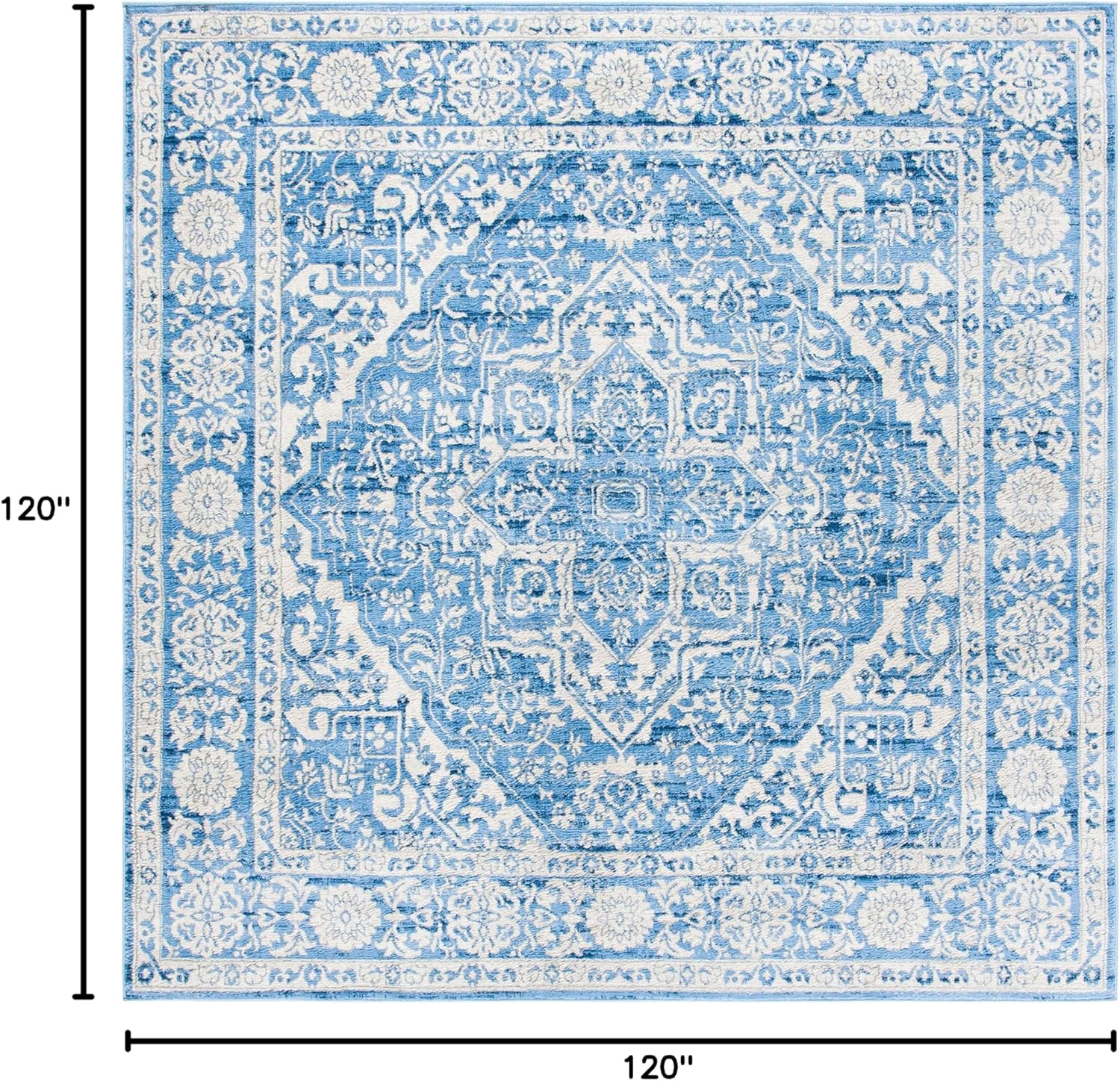 SAFAVIEH Brentwood Collection Square Rug - 10' Square, Ivory & Navy, Oriental Design, Stain Resistant, Ideal for High Traffic Areas in Bedroom, Dining Room & Kitchen (BNT832A-10SQ)