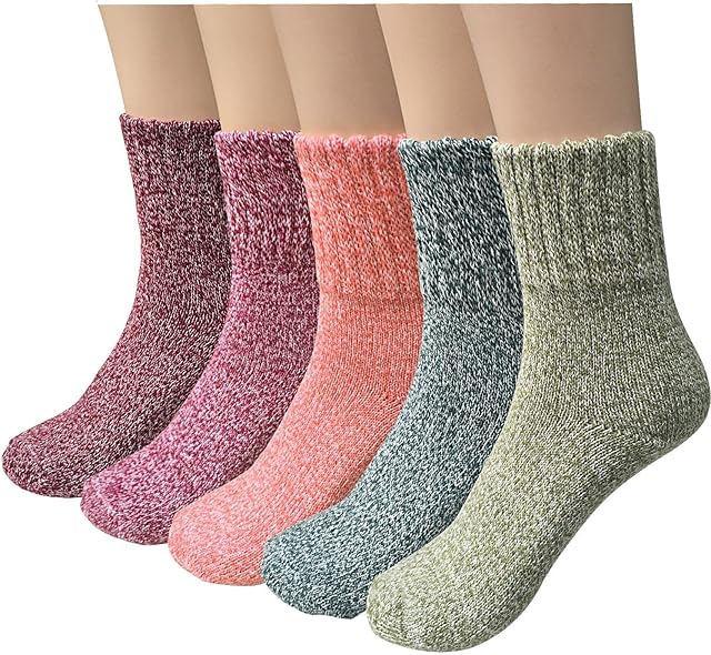 5 Pairs Wool Thermal Warm Socks Knitting Green Dark Red