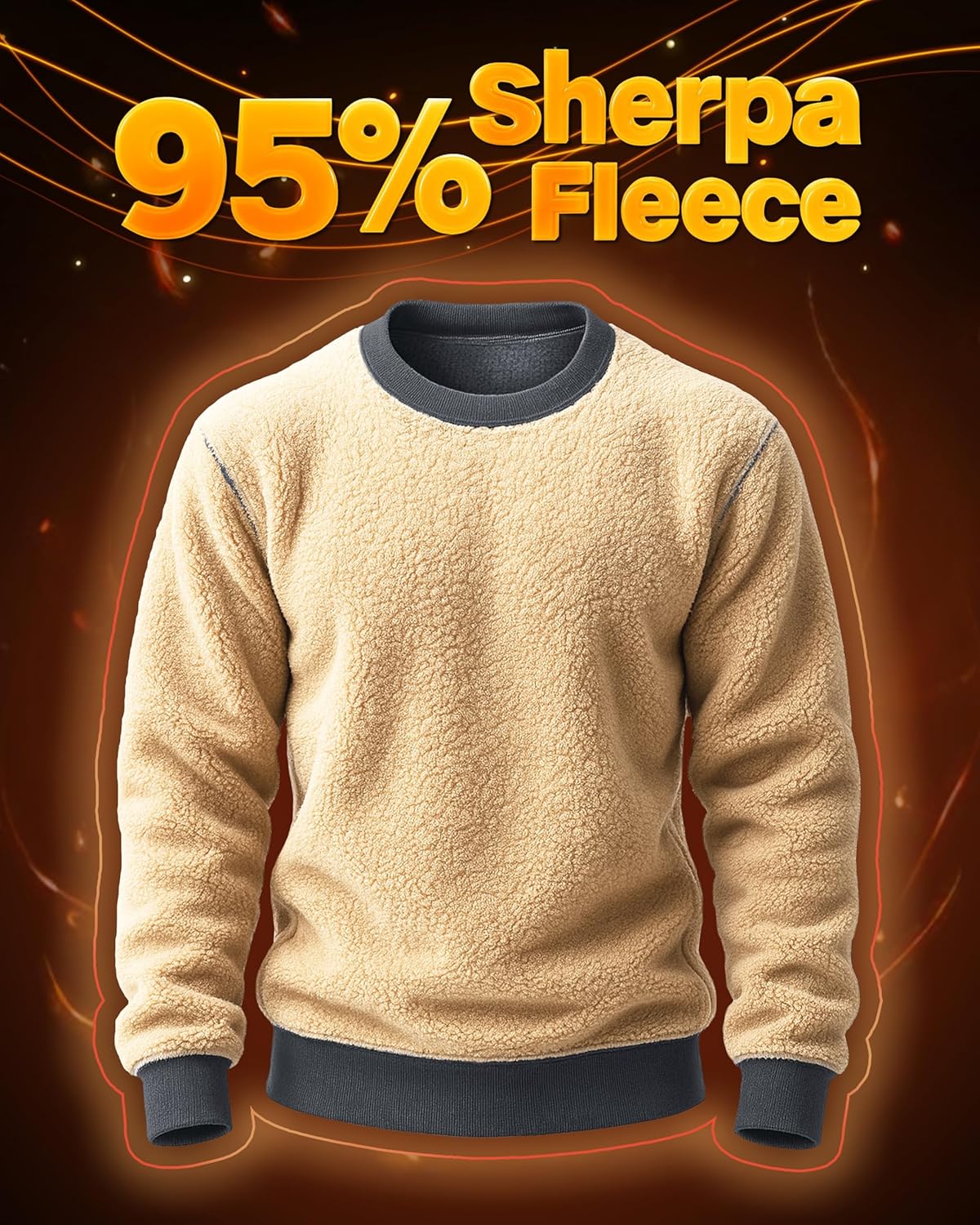 Boladeci Men's Full Sherpa Lined Crewneck Sweatshirts Heavy-weight Fleece Pullover Thick Thermal Long Sleeve Cotton - Image 4